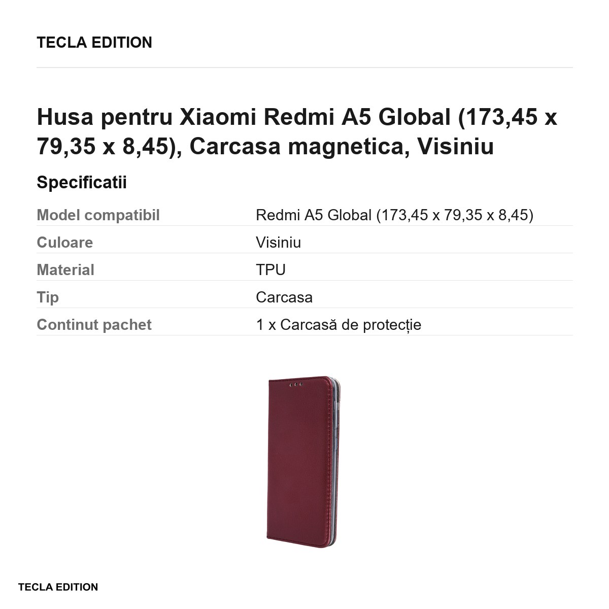 Husa Smart Magnetic pentru Xiaomi Redmi A5 Global, tip carte cu inchidere magnetica, Visiniu [3]