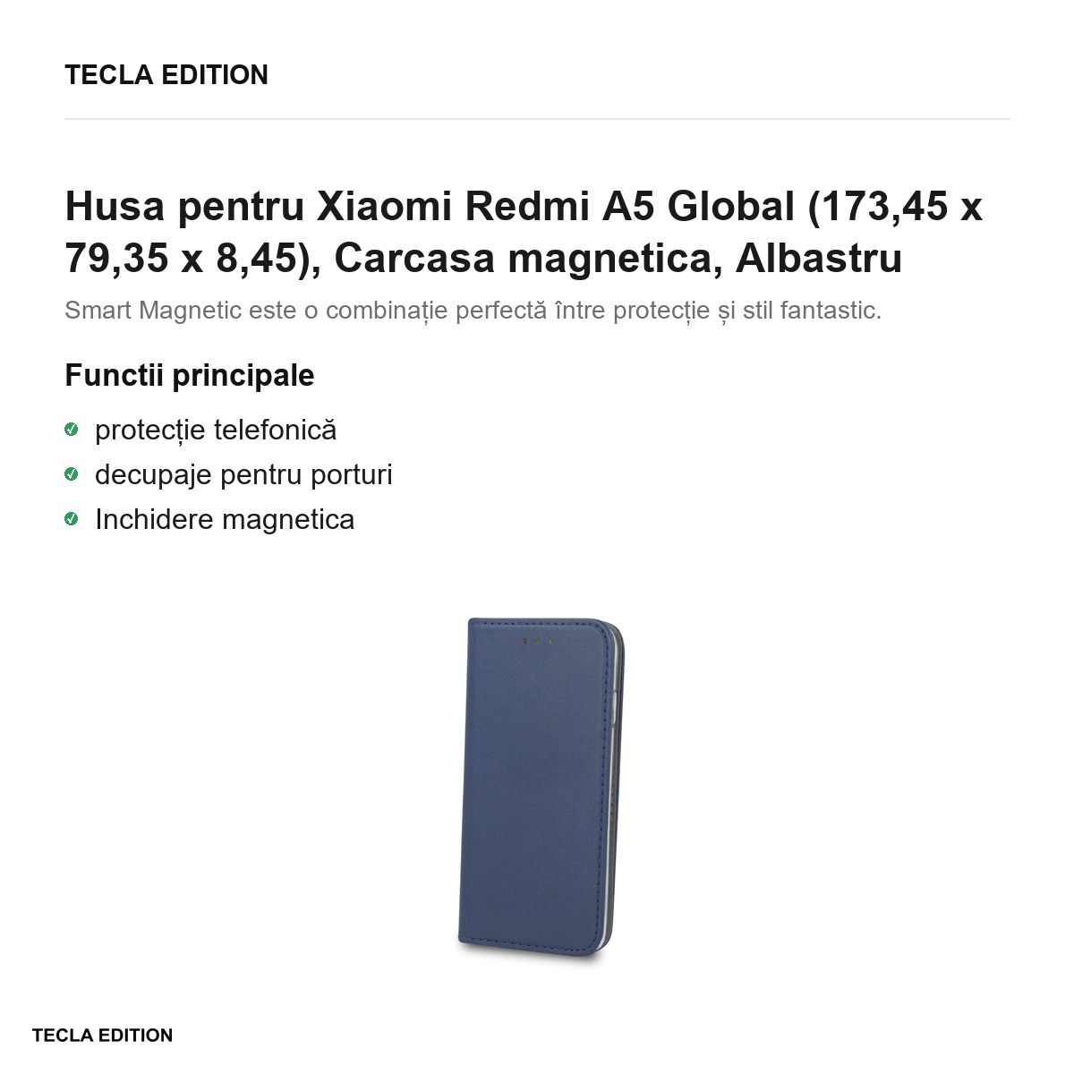 Husa Smart Magnetic pentru Xiaomi Redmi A5 Global, tip carte cu inchidere magnetica, Albastru [2]