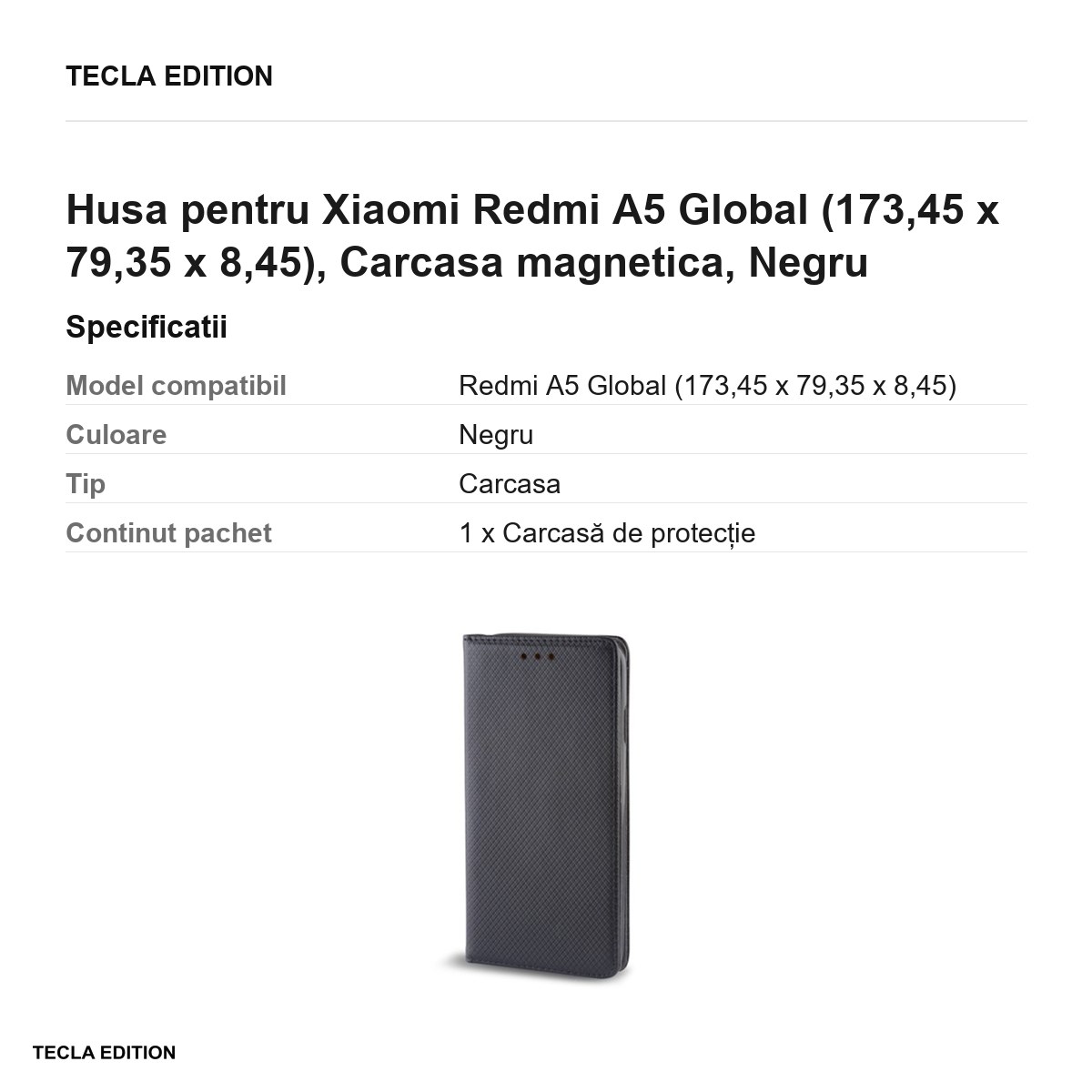 Husa Smart Magnet pentru Xiaomi Redmi A5 Global, tip carte cu inchidere magnetica, Negru [3]