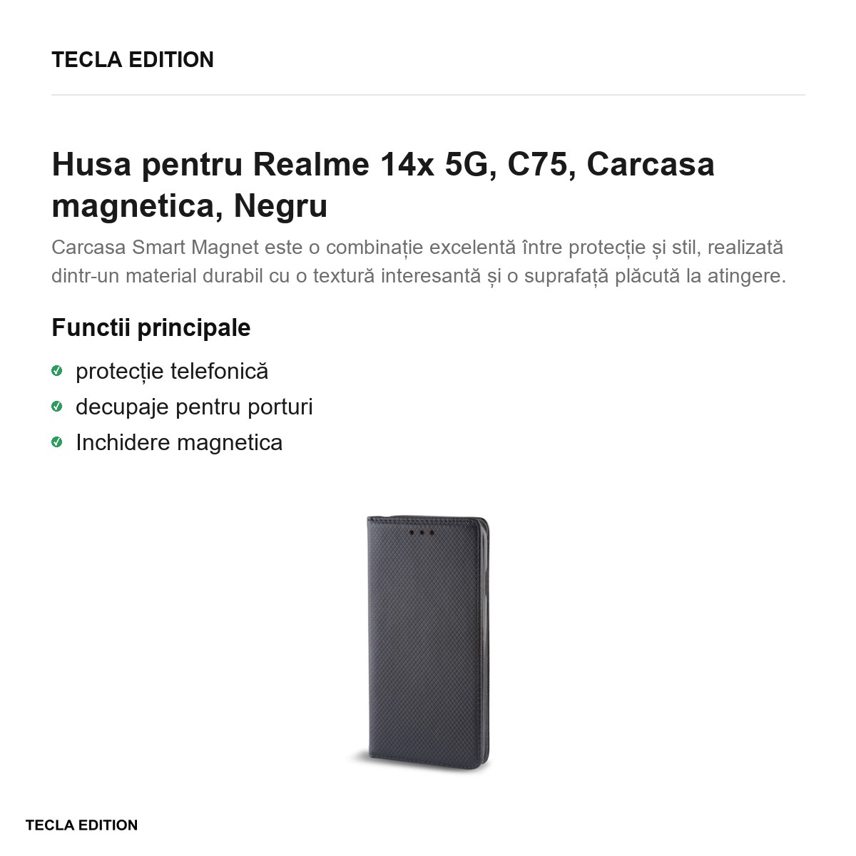 Husa Smart Magnet pentru Realme 14x 5G, C75, tip carte cu inchidere magnetica, Negru [2]