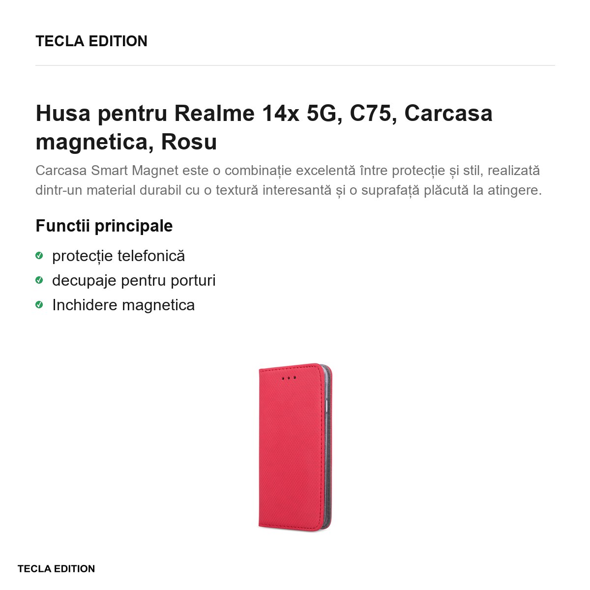 Husa Smart Magnet pentru Realme 14x 5G, C75, tip carte cu inchidere magnetica, Rosu [2]