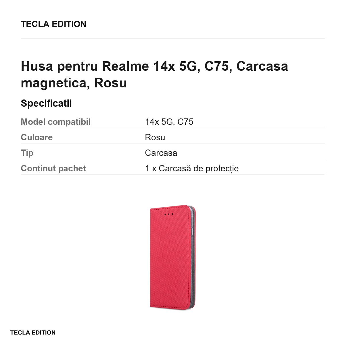 Husa Smart Magnet pentru Realme 14x 5G, C75, tip carte cu inchidere magnetica, Rosu [3]