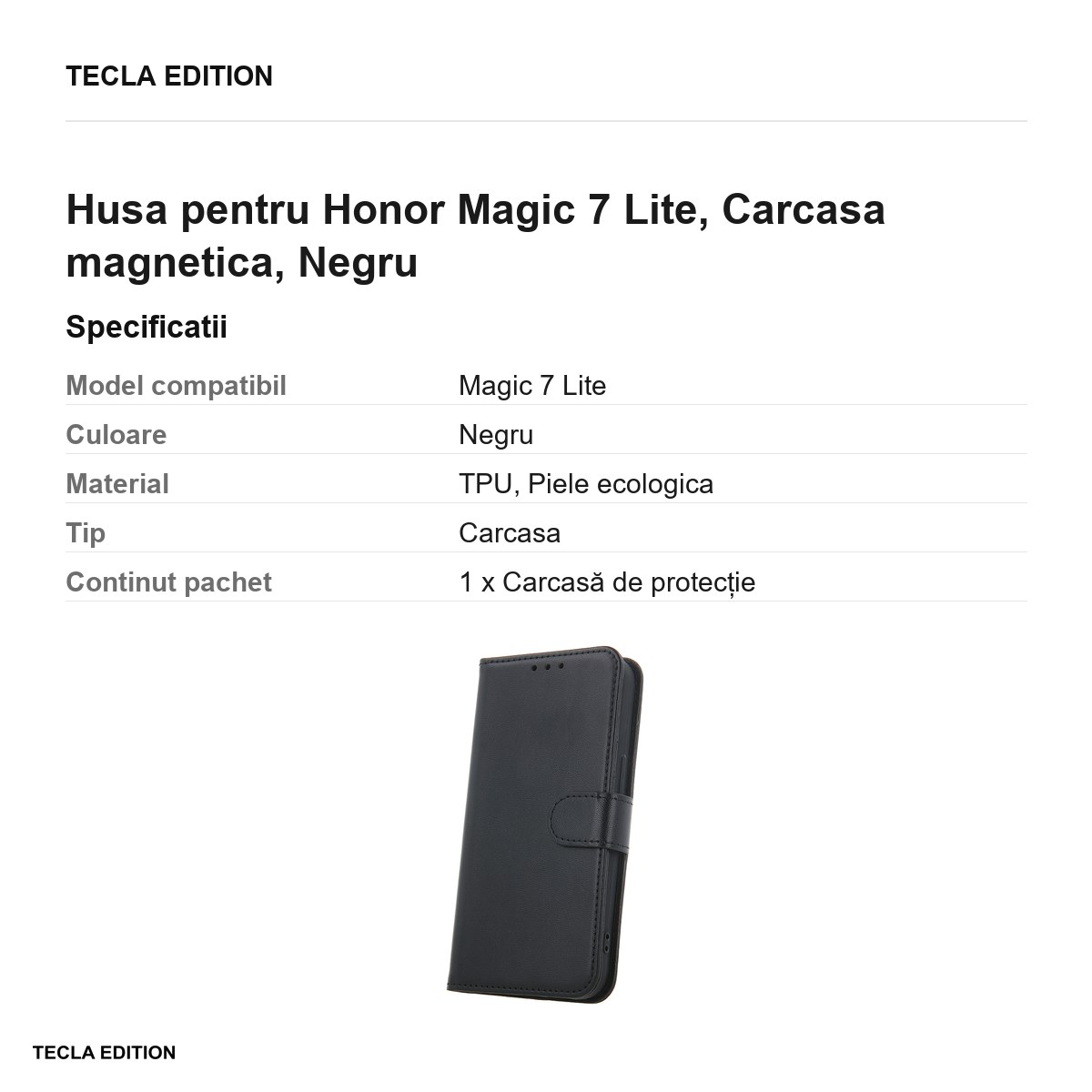 Husa Smart Classic pentru Honor Magic 7 Lite, tip carte cu inchidere magnetica, Negru [3]