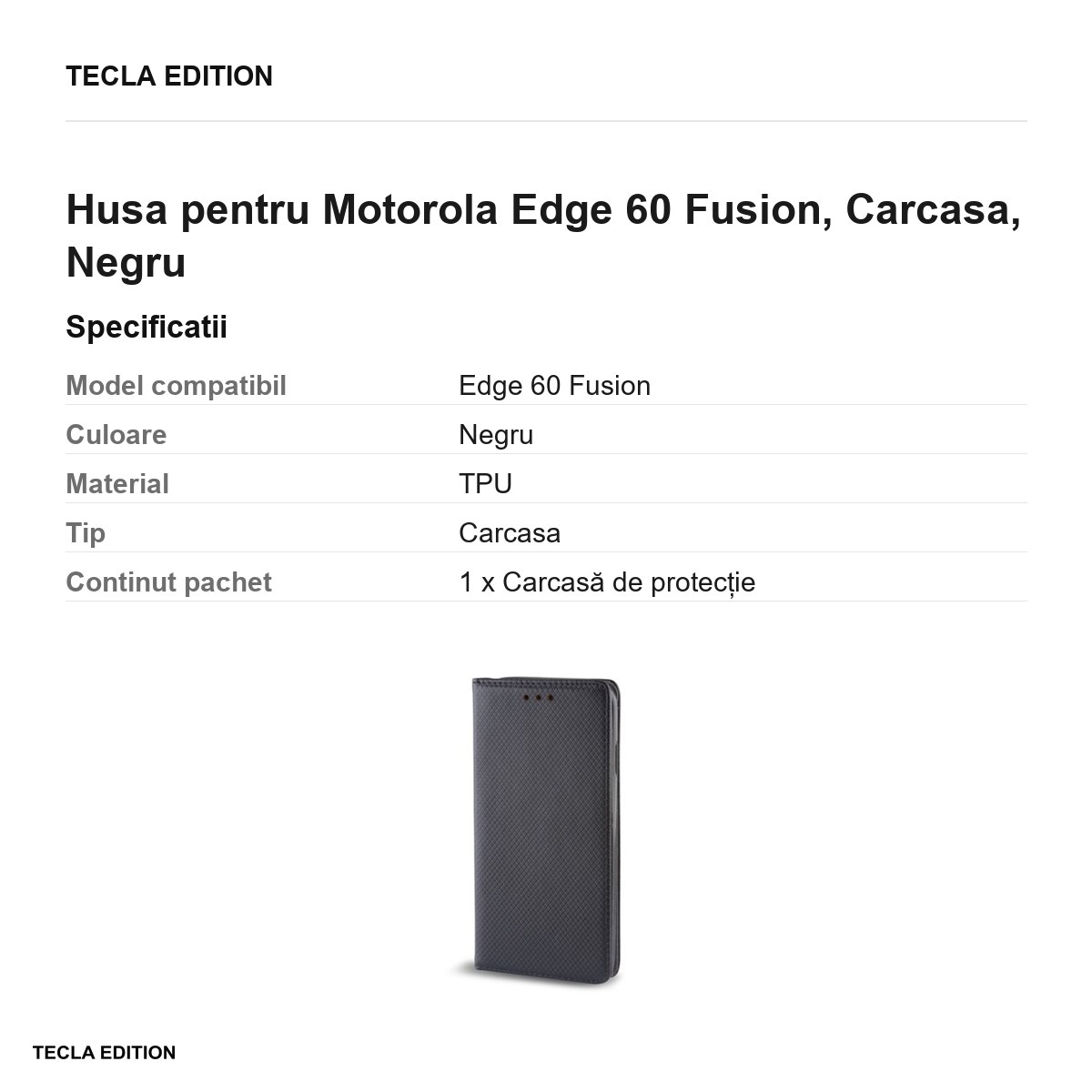 Husa Smart Magnet Fusion pentru Motorola Edge 60 Fusion, tip carte, Negru [3]