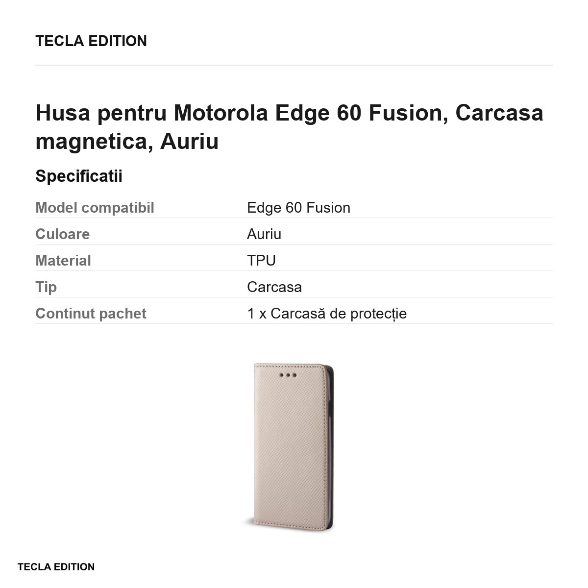 Husa Smart Magnet Fusion pentru Motorola Edge 60 Fusion, tip carte cu inchidere magnetica, Auriu [3]