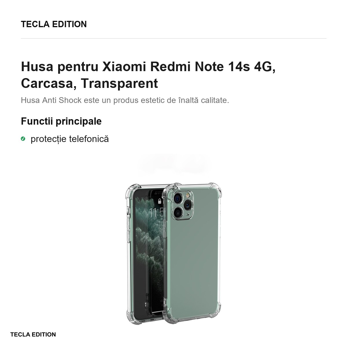 Husa Anti Shock 1,5 mm pentru Xiaomi Redmi Note 14s 4G, Carcasa, Transparent [2]