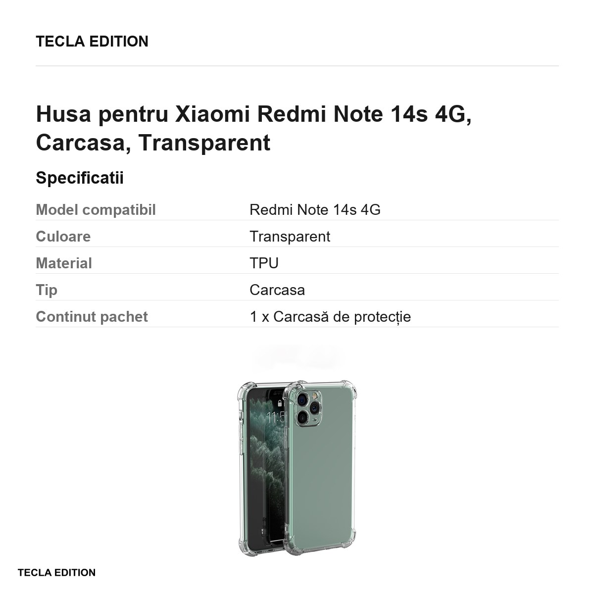 Husa Anti Shock 1,5 mm pentru Xiaomi Redmi Note 14s 4G, Carcasa, Transparent [3]