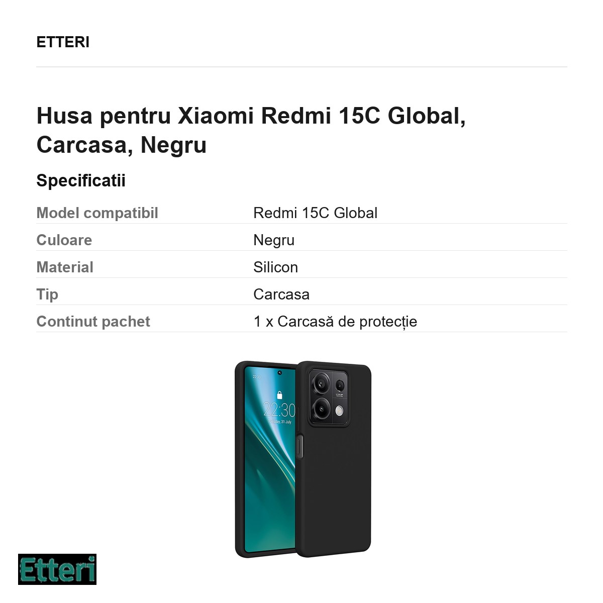 Husa Etteri Silicone pentru Xiaomi Redmi 15C Global, Carcasa, Negru [3]