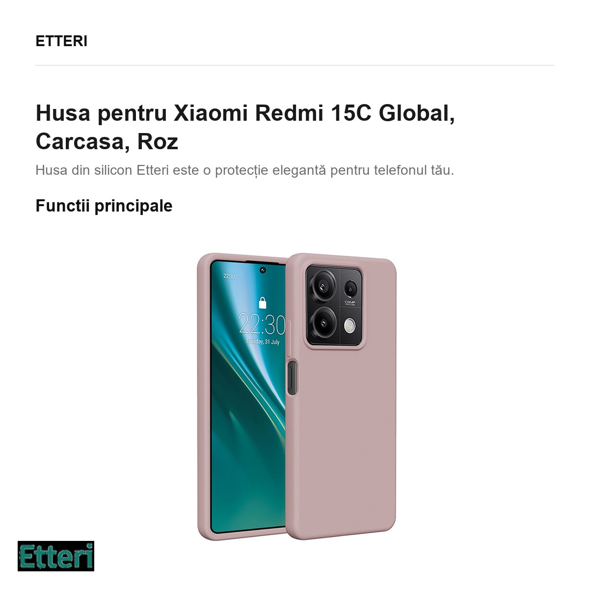 Husa Etteri Silicone pentru Xiaomi Redmi 15C Global, Carcasa, Roz [2]