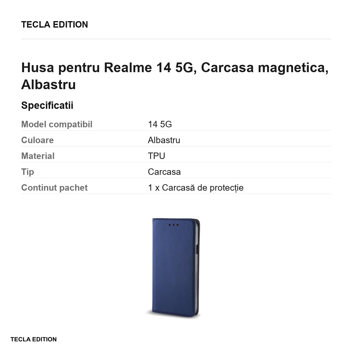 Husa Smart Magnet pentru Realme 14 5G, tip carte cu inchidere magnetica, Albastru [3]