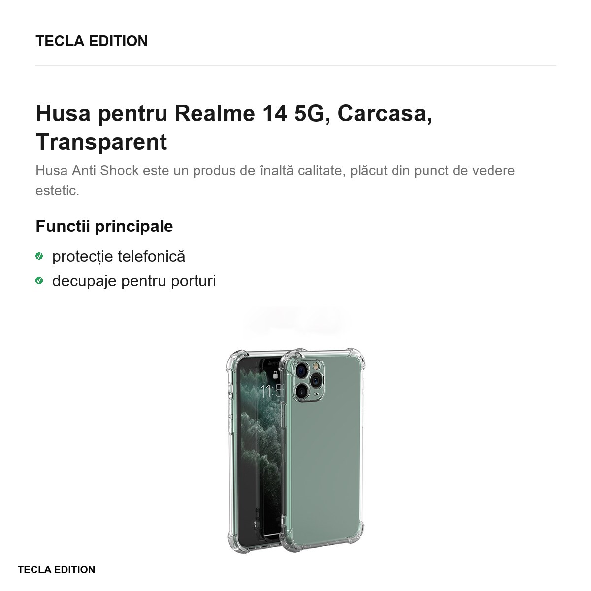 Husa Anti Shock 1,5 mm pentru Realme 14 5G, Carcasa, Transparent [2]