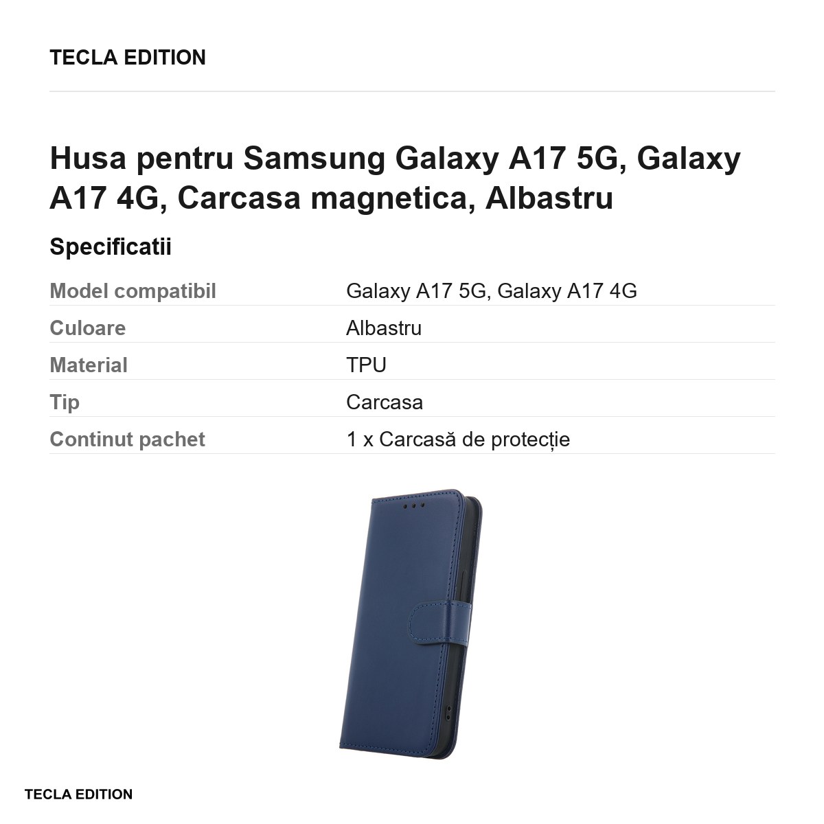 Husa Smart Classic pentru Samsung Galaxy A17 5G, Galaxy A17 4G, tip carte cu inchidere magnetica, Albastru [3]