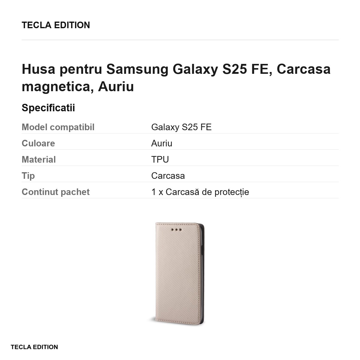 Husa Smart Magnet pentru Samsung Galaxy S25 FE, tip carte cu inchidere magnetica, Auriu [3]