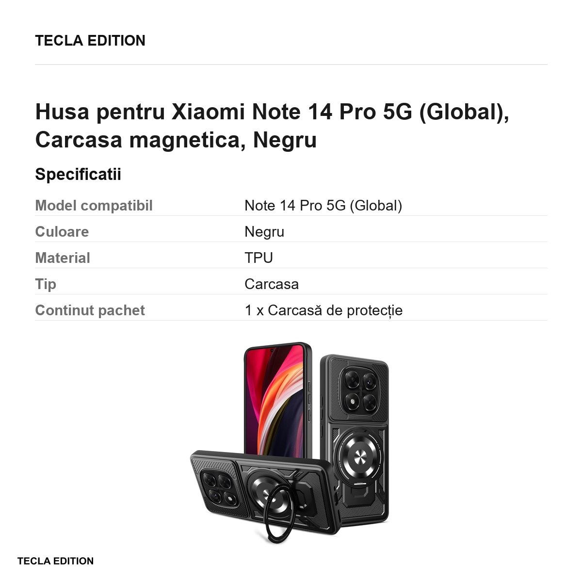 Husa Defender Armor Mag pentru Xiaomi Note 14 Pro 5G (Global), Carcasa magnetica, Negru [3]