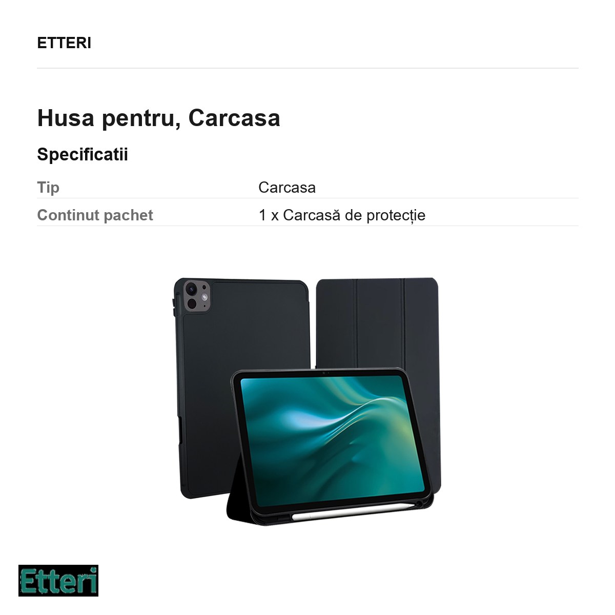 Husa Etteri pentru Apple iPad Pro 11 (2024), Carcasa, Negru [3]