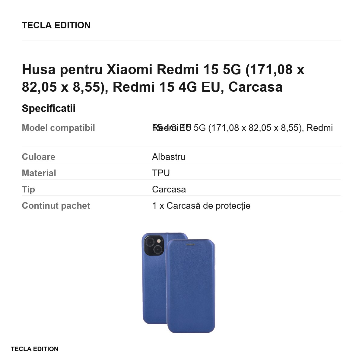Husa Smart Diva pentru Xiaomi Redmi 15 5G, Redmi 15 4G EU, tip carte cu inchidere magnetica, Albastru [3]