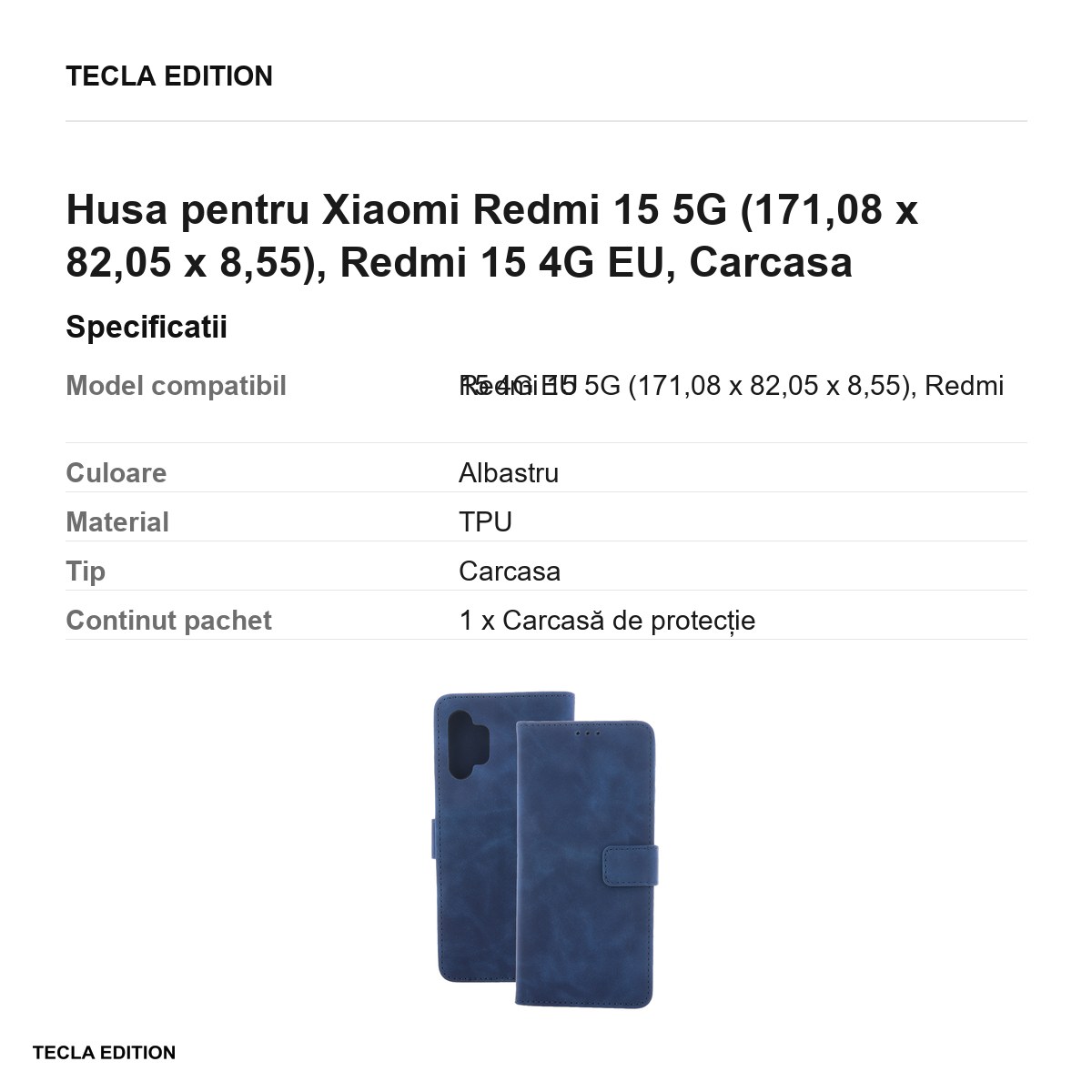 Husa Smart Velvet pentru Xiaomi Redmi 15 5G, Redmi 15 4G EU, tip carte cu inchidere magnetica, Albastru [3]