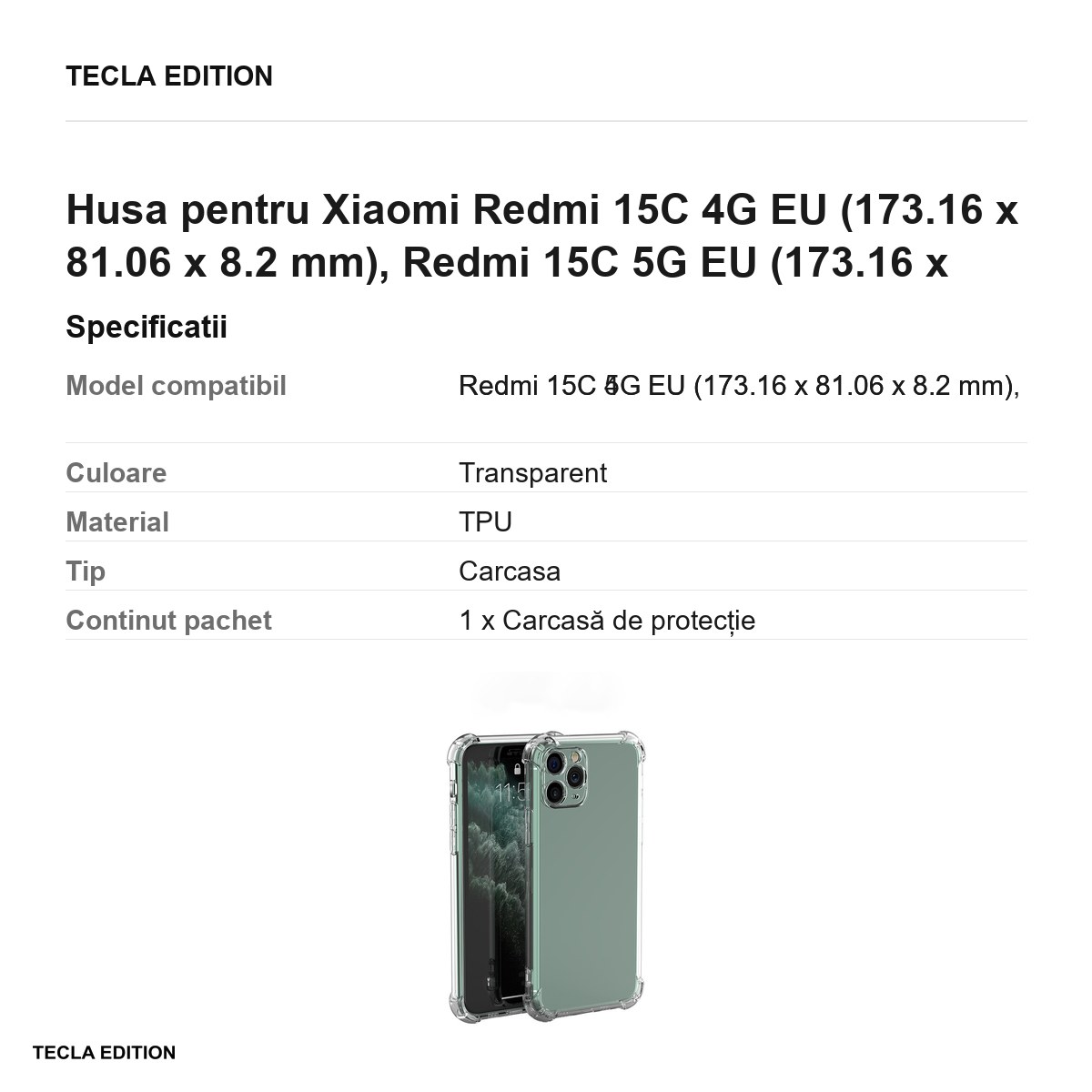 Husa Anti Shock 1,5 mm pentru Xiaomi Redmi 15C 4G EU, Redmi 15C 5G EU, Carcasa, Transparent [3]