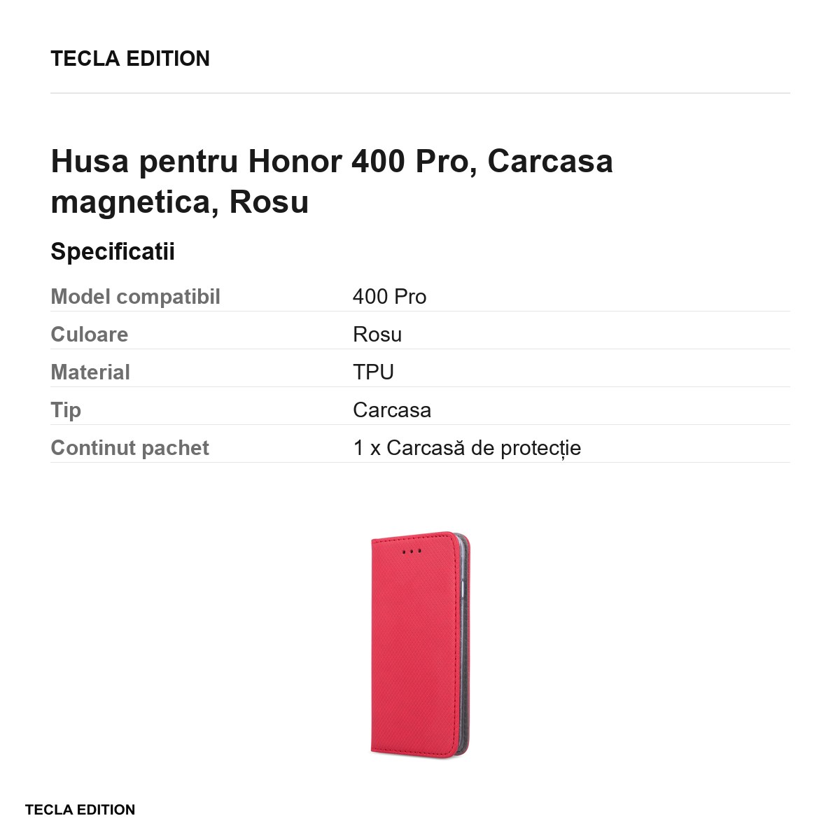 Husa Smart Magnet pentru Honor 400 Pro, tip carte cu inchidere magnetica, Rosu [3]