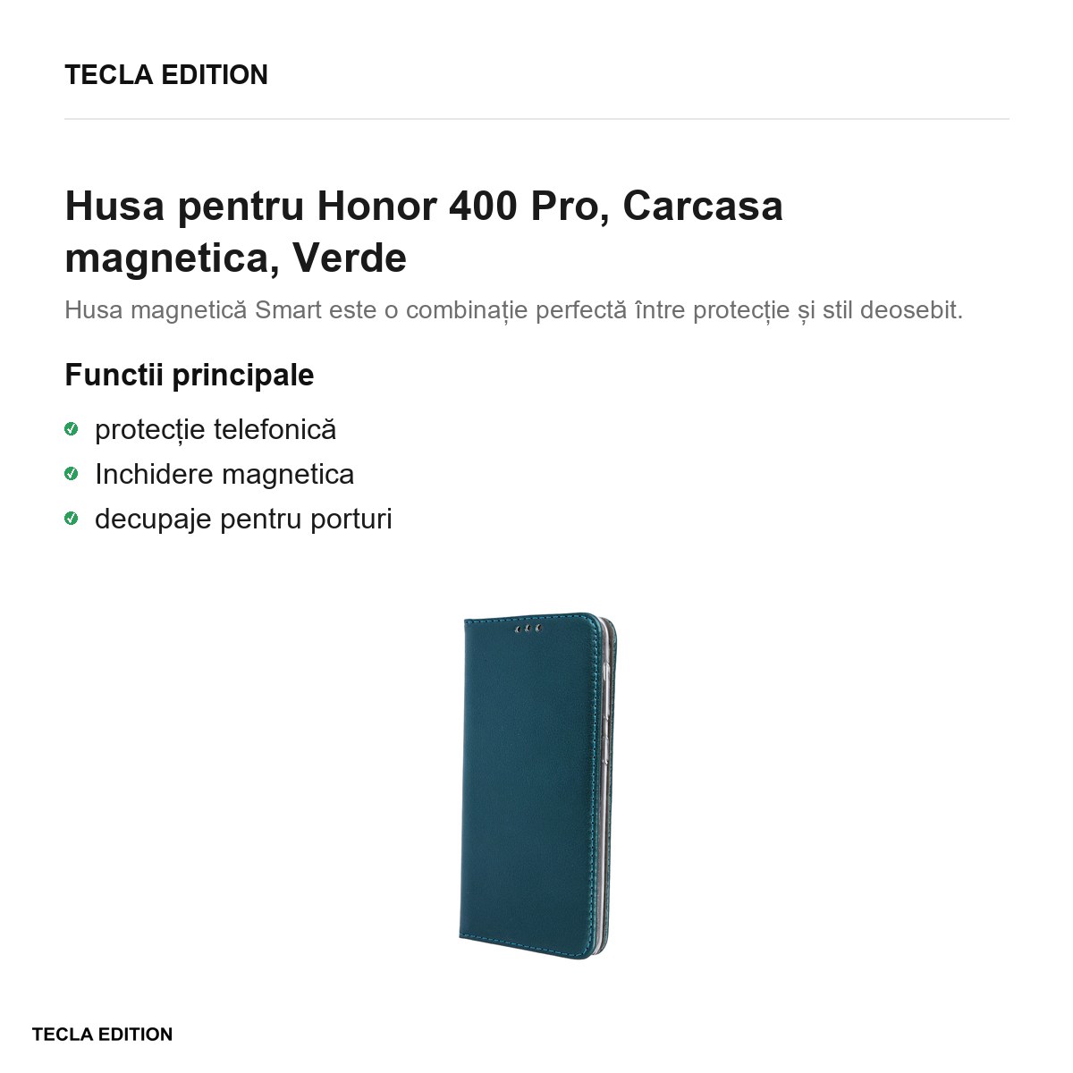 Husa Smart Magnetic pentru Honor 400 Pro, tip carte cu inchidere magnetica, Verde [2]
