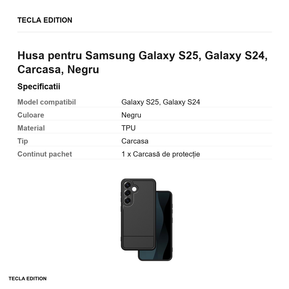 Husa Simple Carbon pentru Samsung Galaxy S25, Galaxy S24, Carcasa, Negru [3]