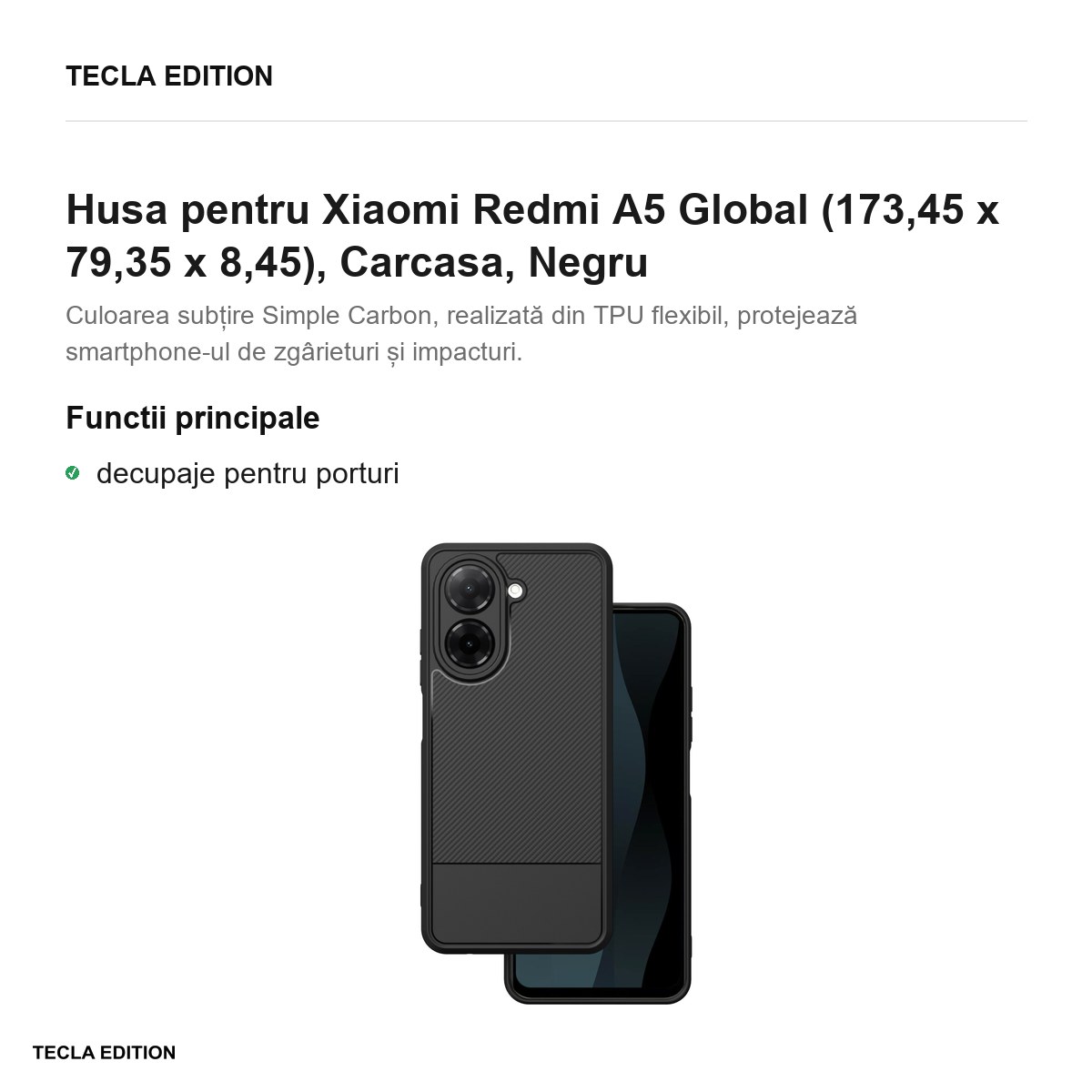 Husa Simple Carbon pentru Xiaomi Redmi A5 Global, Carcasa, Negru [2]