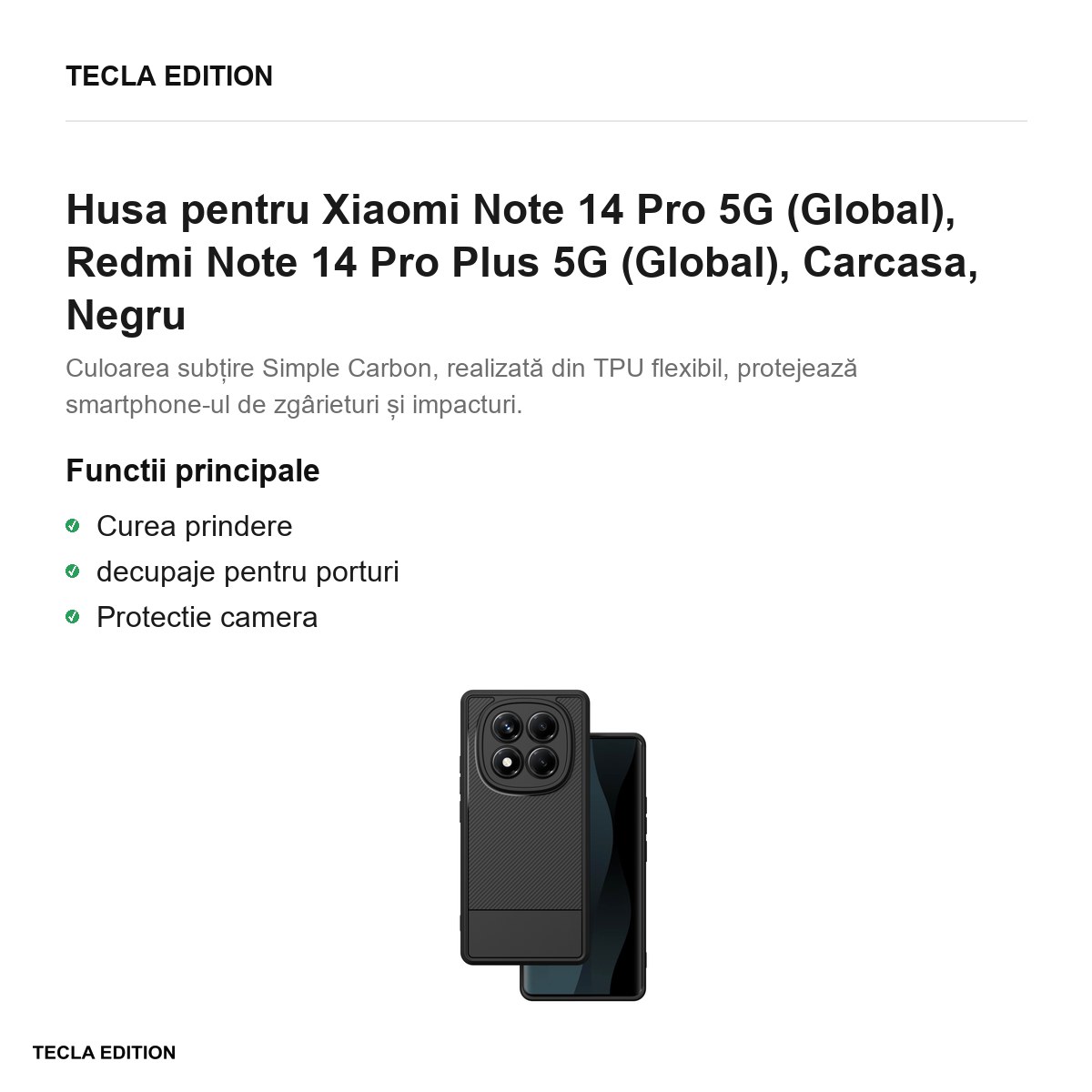 Husa Simple Carbon pentru Xiaomi Note 14 Pro 5G (Global), Redmi Note 14 Pro Plus 5G (Global), Carcasa, Negru [2]