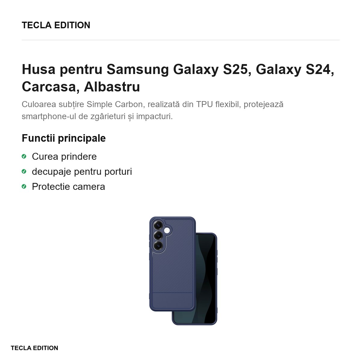 Husa Simple Carbon pentru Samsung Galaxy S25, Galaxy S24, Carcasa, Albastru [2]