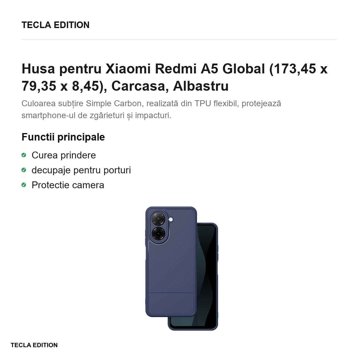 Husa Simple Carbon pentru Xiaomi Redmi A5 Global, Carcasa, Albastru [2]