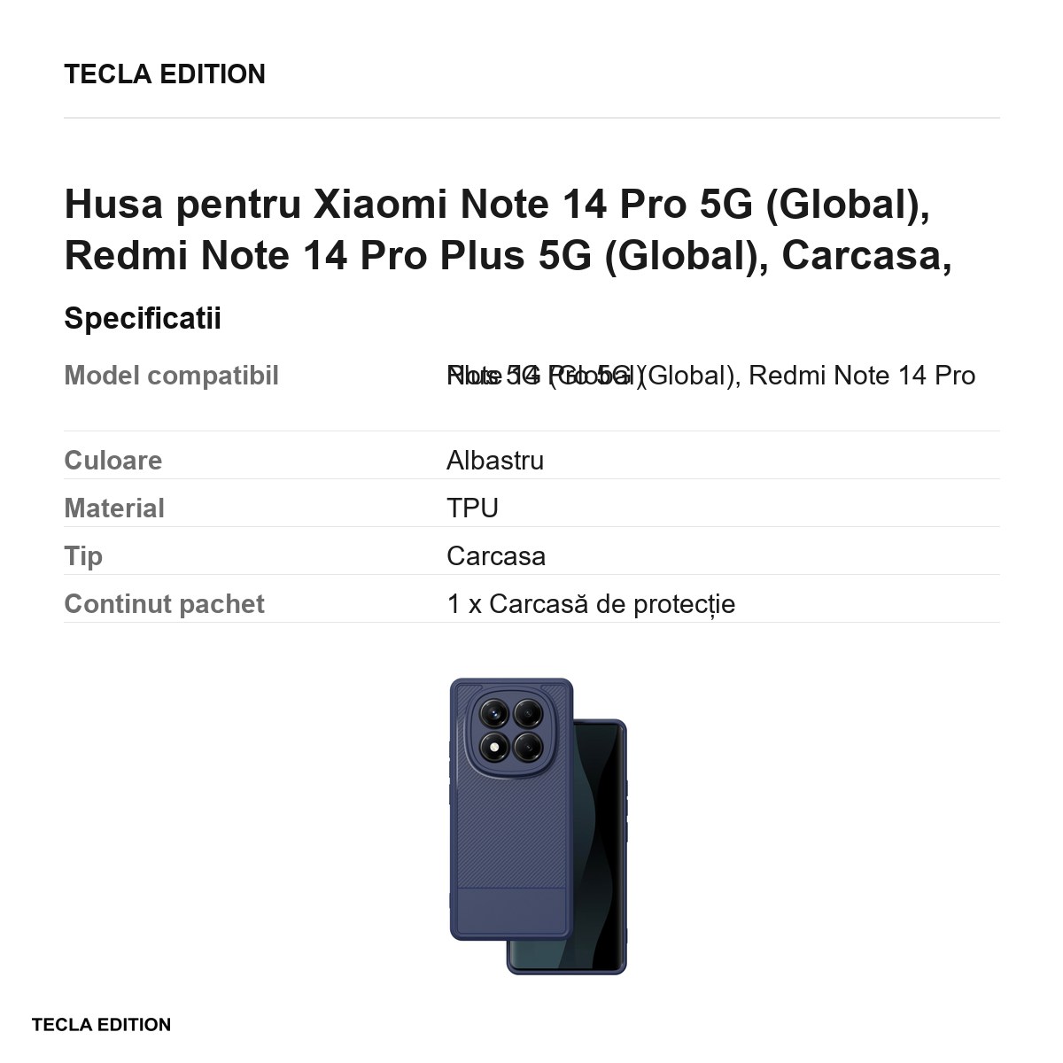 Husa Simple Carbon pentru Xiaomi Note 14 Pro 5G (Global), Redmi Note 14 Pro Plus 5G (Global), Carcasa, Albastru [3]
