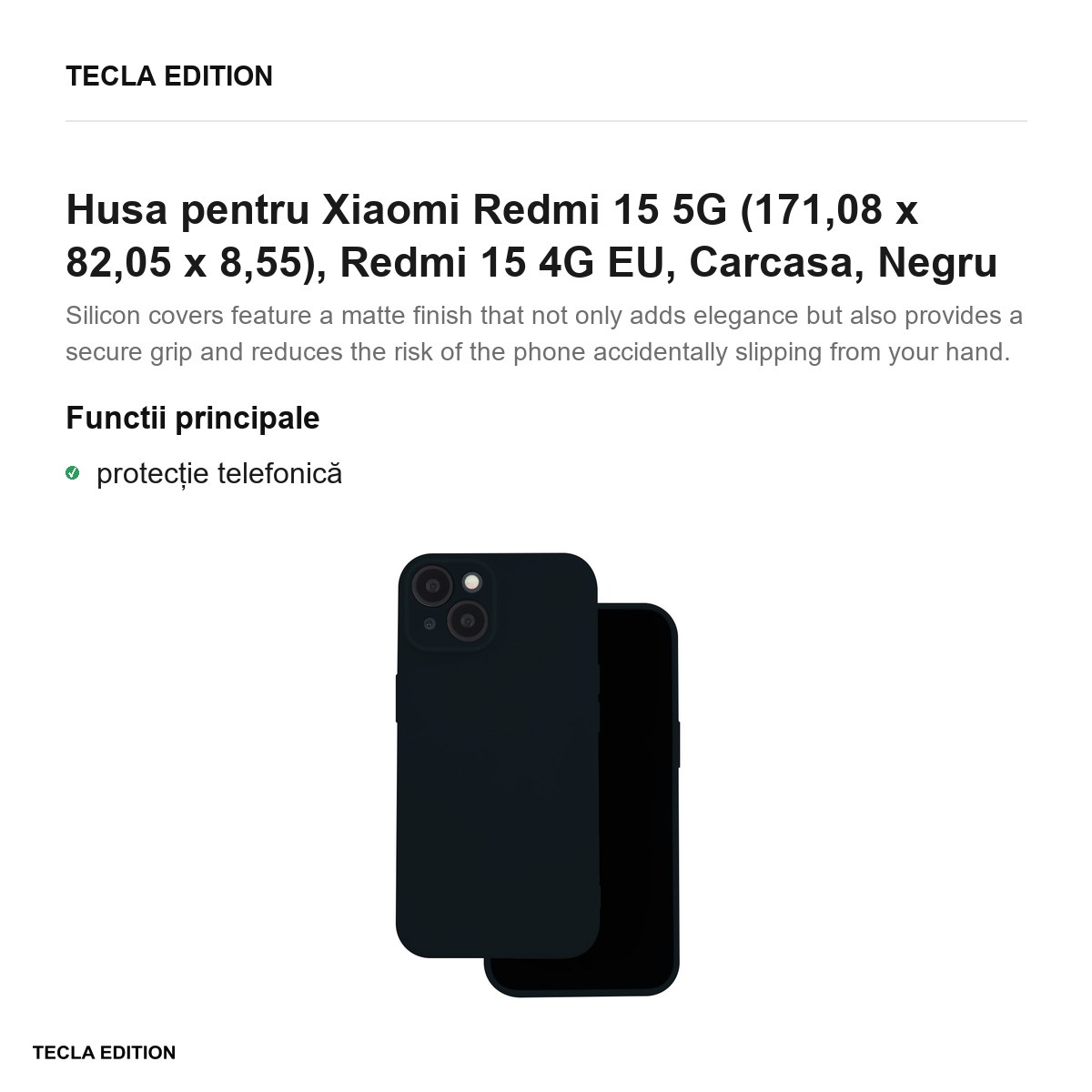 Husa Silicon pentru Xiaomi Redmi 15 5G, Redmi 15 4G EU, Carcasa, Negru [2]