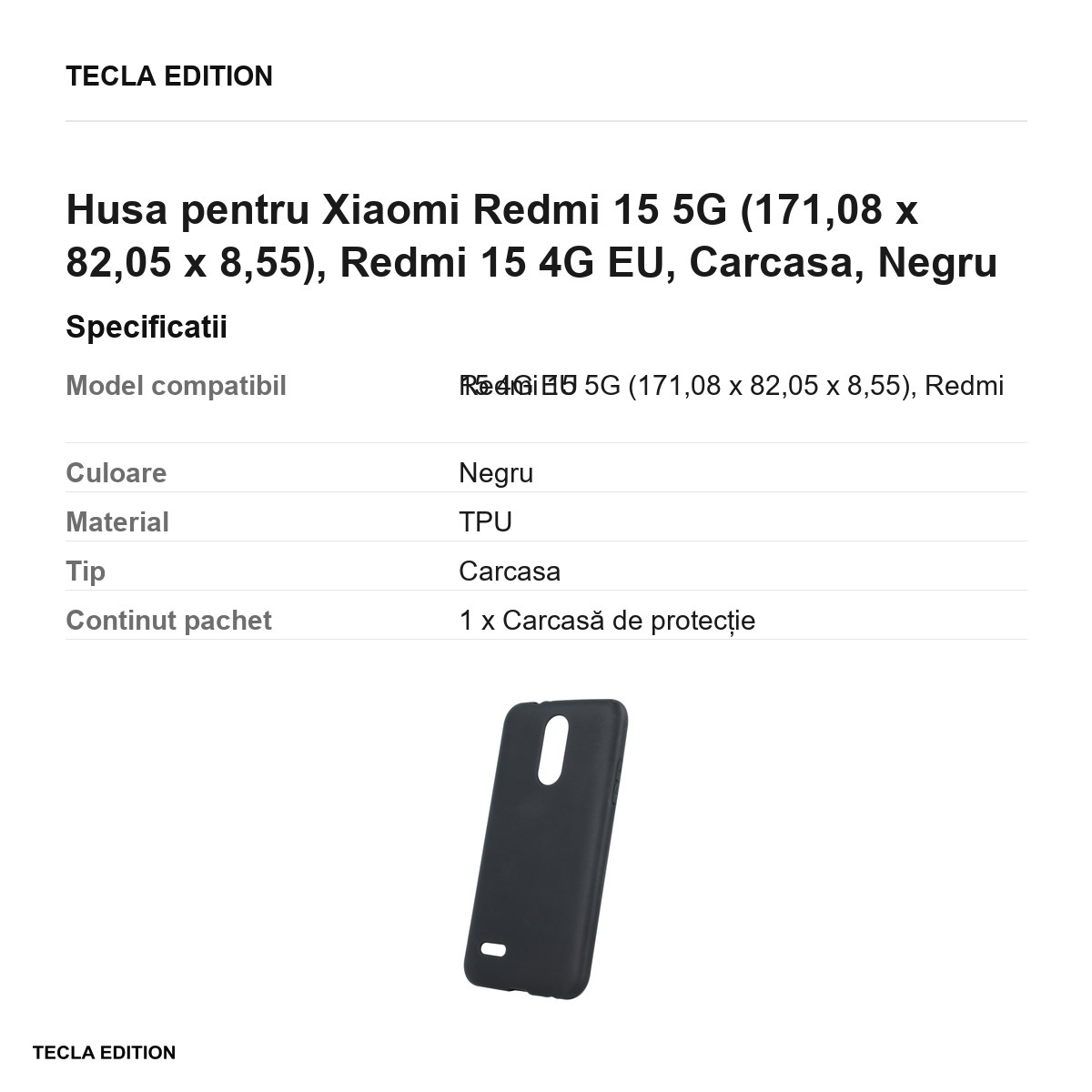 Husa Matt TPU pentru Xiaomi Redmi 15 5G, Redmi 15 4G EU, Carcasa, Negru [3]