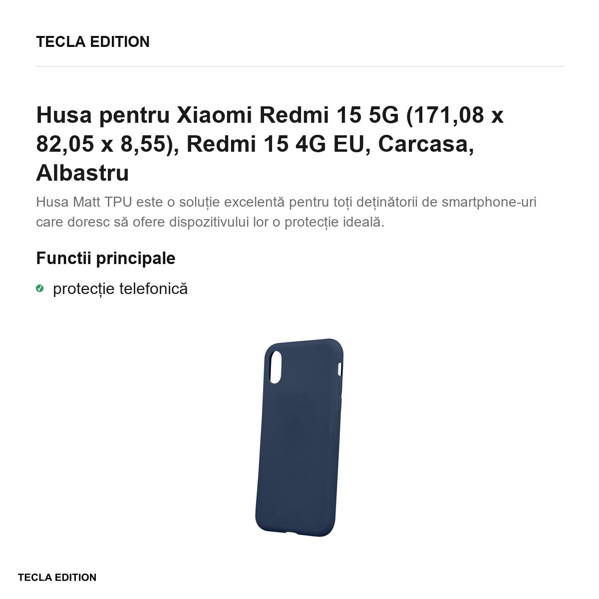 Husa Matt TPU pentru Xiaomi Redmi 15 5G, Redmi 15 4G EU, Carcasa, Albastru [2]