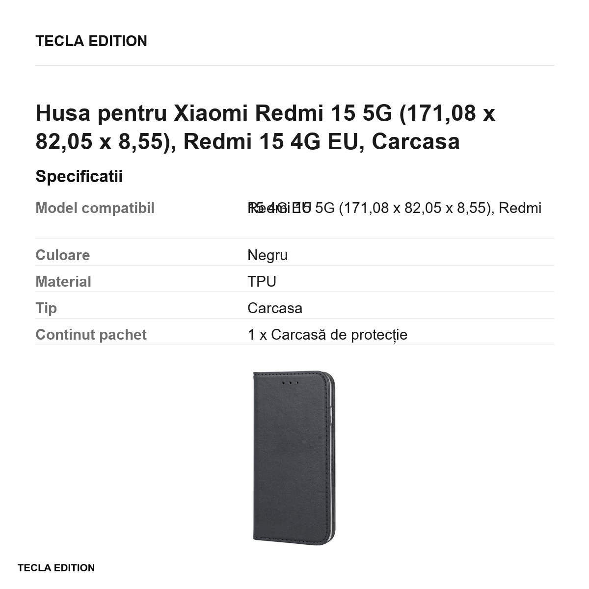 Husa Smart Magnetic pentru Xiaomi Redmi 15 5G, Redmi 15 4G EU, tip carte cu inchidere magnetica, Negru [3]