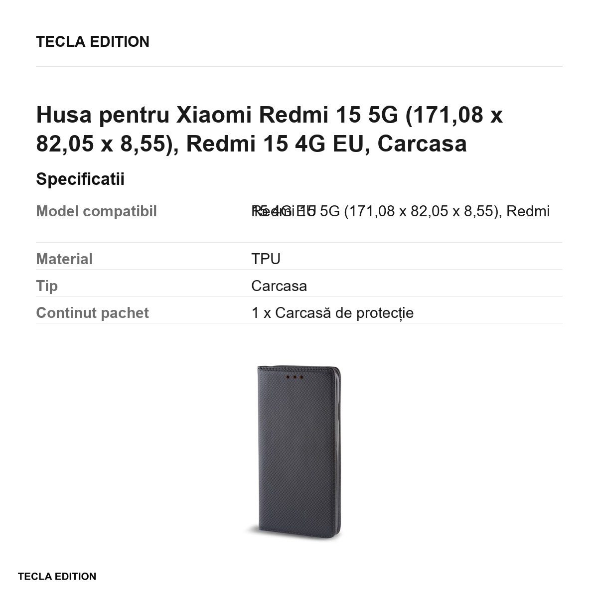 Husa Smart Magnet pentru Xiaomi Redmi 15 5G, Redmi 15 4G EU, tip carte cu inchidere magnetica, Negru [3]