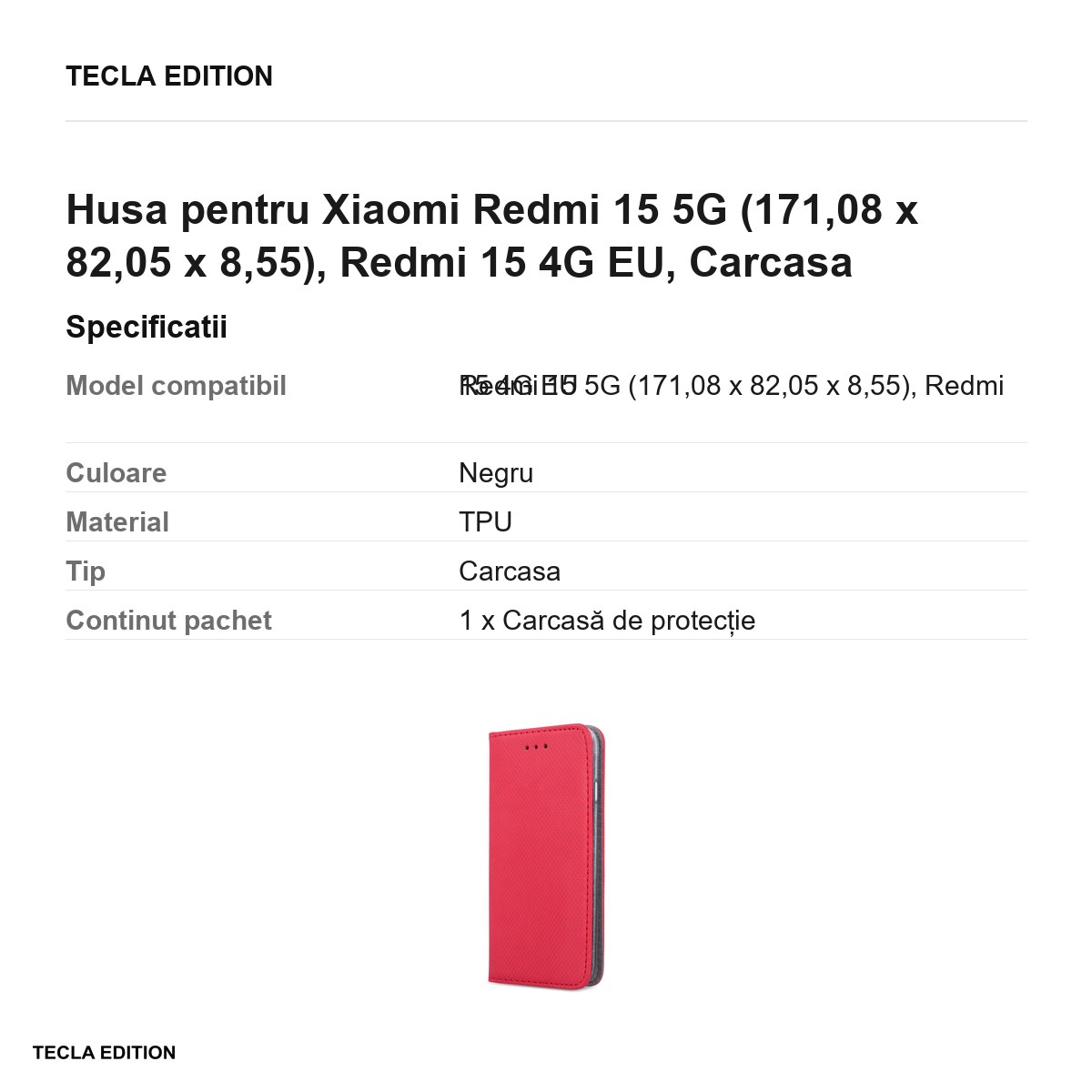 Husa Smart Magnet pentru Xiaomi Redmi 15 5G, Redmi 15 4G EU, tip carte cu inchidere magnetica, Rosu [3]
