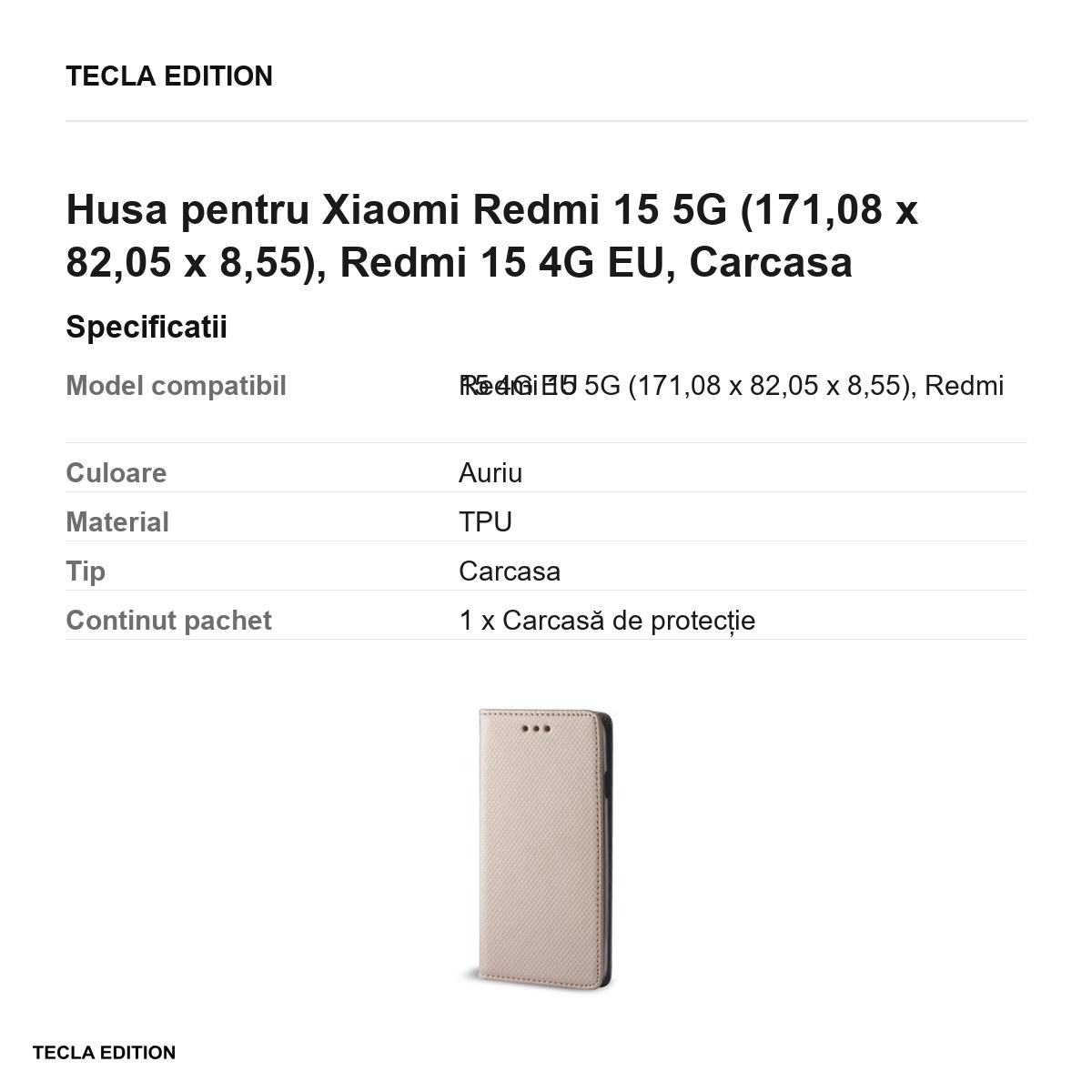 Husa Smart Magnet pentru Xiaomi Redmi 15 5G, Redmi 15 4G EU, tip carte cu inchidere magnetica, Auriu [3]