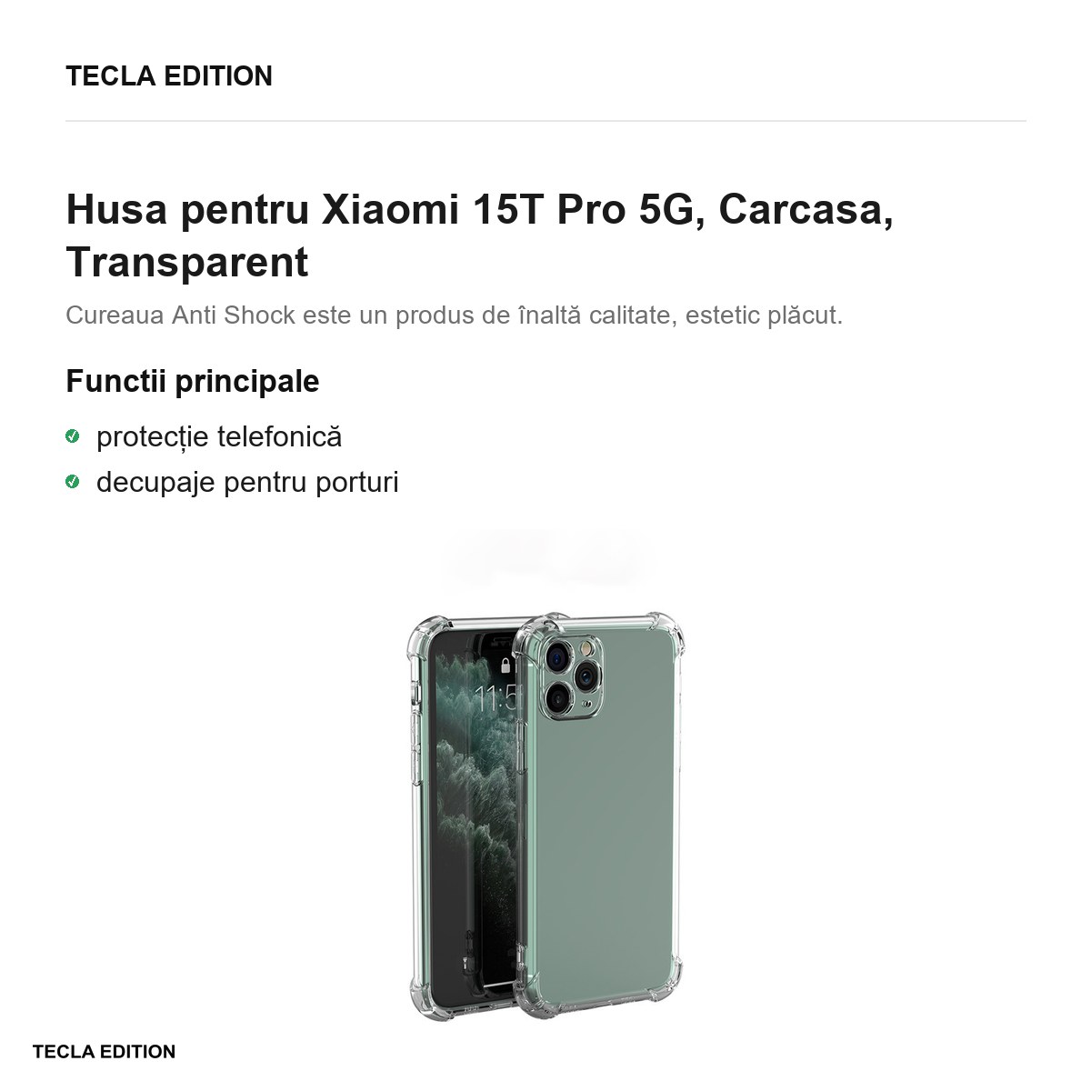 Husa Anti Shock 1,5 mm pentru Xiaomi 15T Pro 5G, Carcasa, Transparent [2]