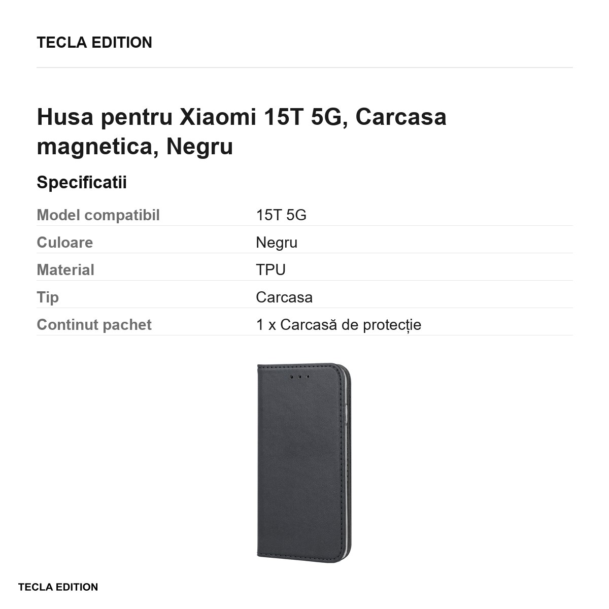 Husa Smart Magnetic pentru Xiaomi 15T 5G, tip carte cu inchidere magnetica, Negru [3]