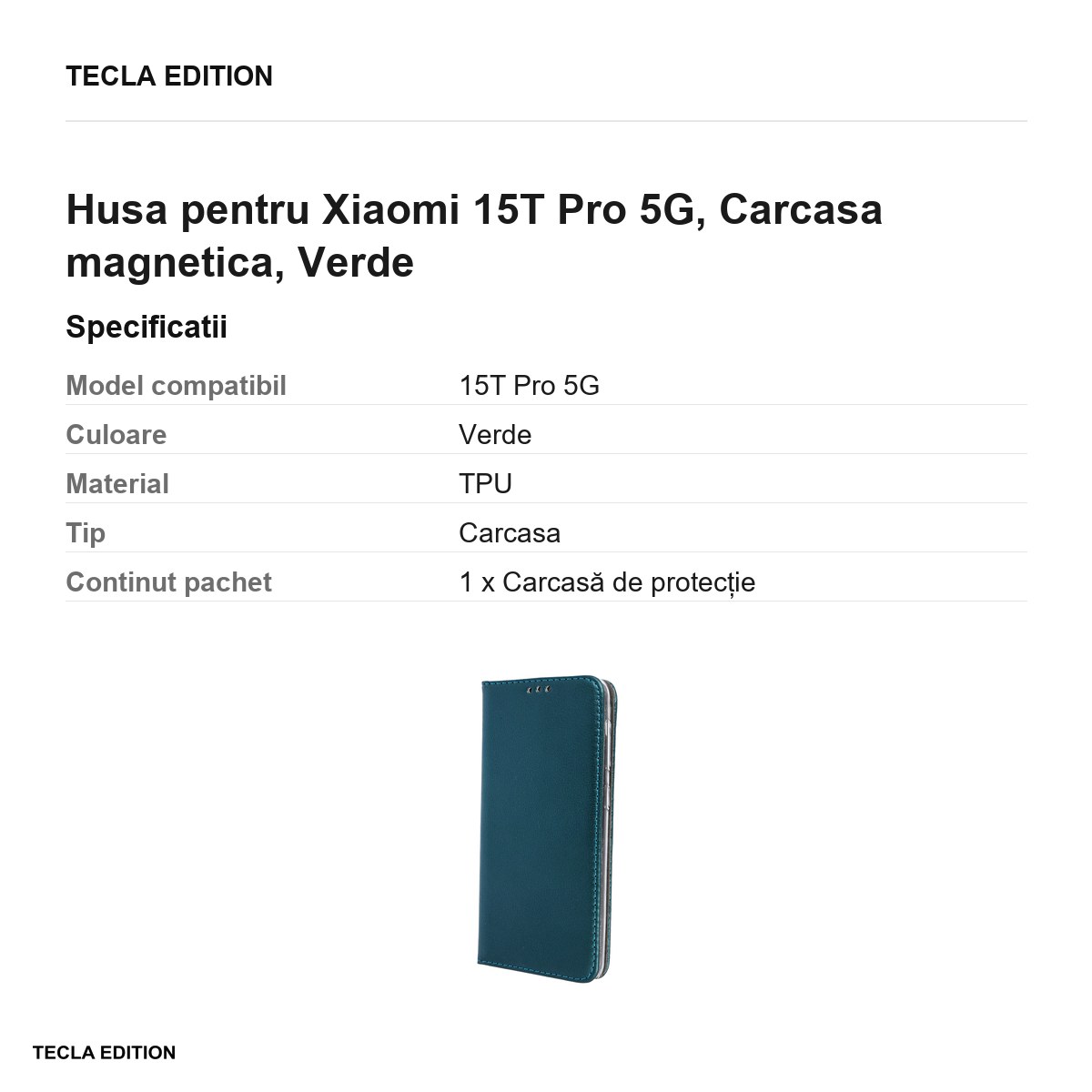 Husa Smart Magnetic pentru Xiaomi 15T Pro 5G, tip carte cu inchidere magnetica, Verde [3]