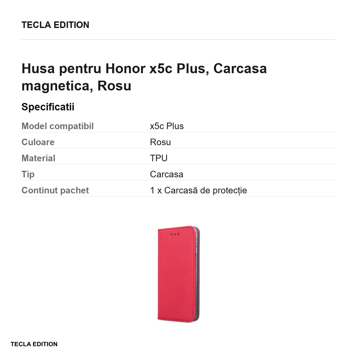 Husa Smart Magnet pentru Honor x5c Plus, tip carte cu inchidere magnetica, Rosu [3]