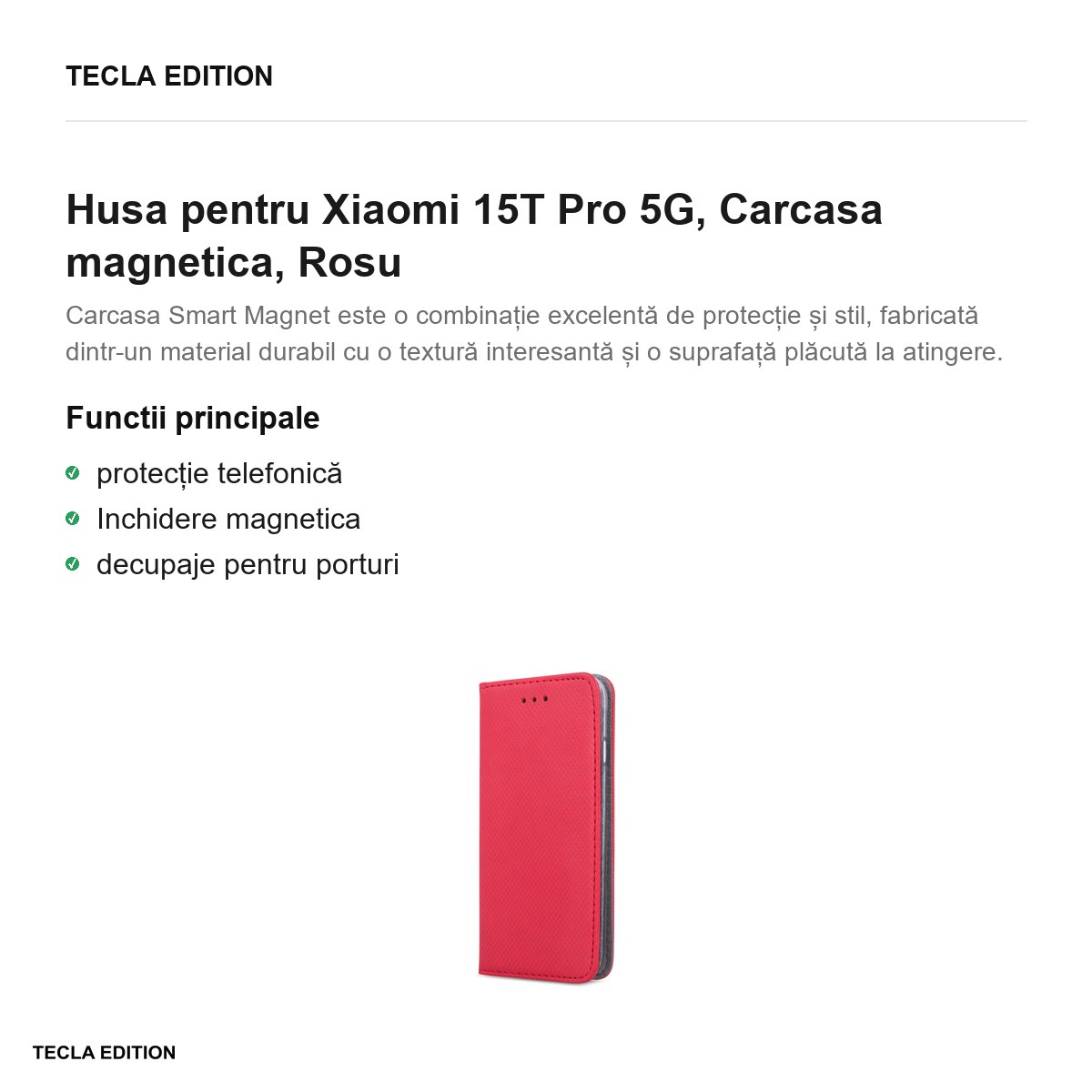 Husa Smart Magnet pentru Xiaomi 15T Pro 5G, tip carte cu inchidere magnetica, Rosu [2]