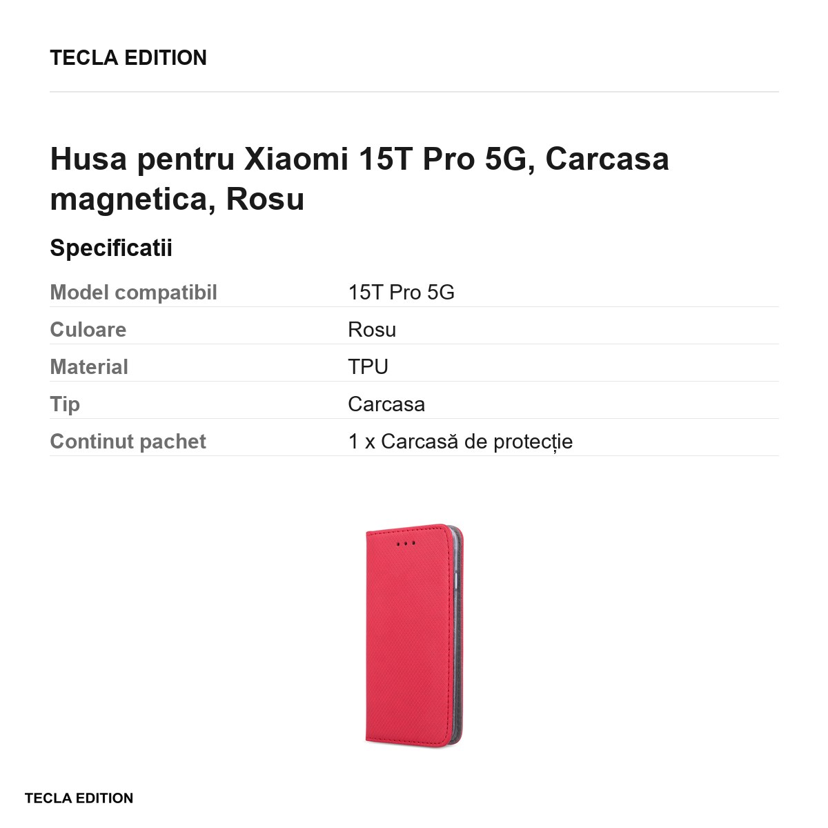 Husa Smart Magnet pentru Xiaomi 15T Pro 5G, tip carte cu inchidere magnetica, Rosu [3]