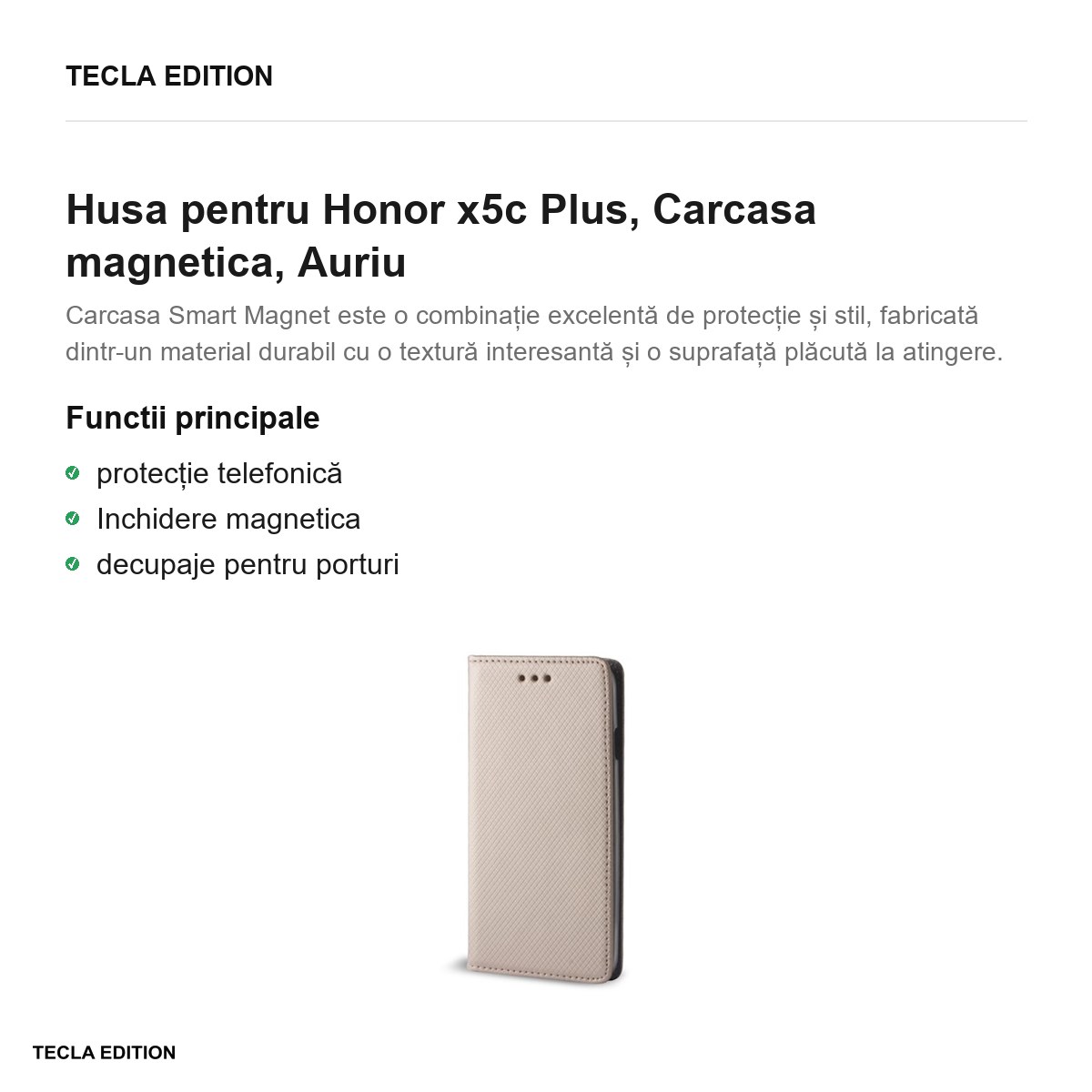 Husa Smart Magnet pentru Honor x5c Plus, tip carte cu inchidere magnetica, Auriu [2]