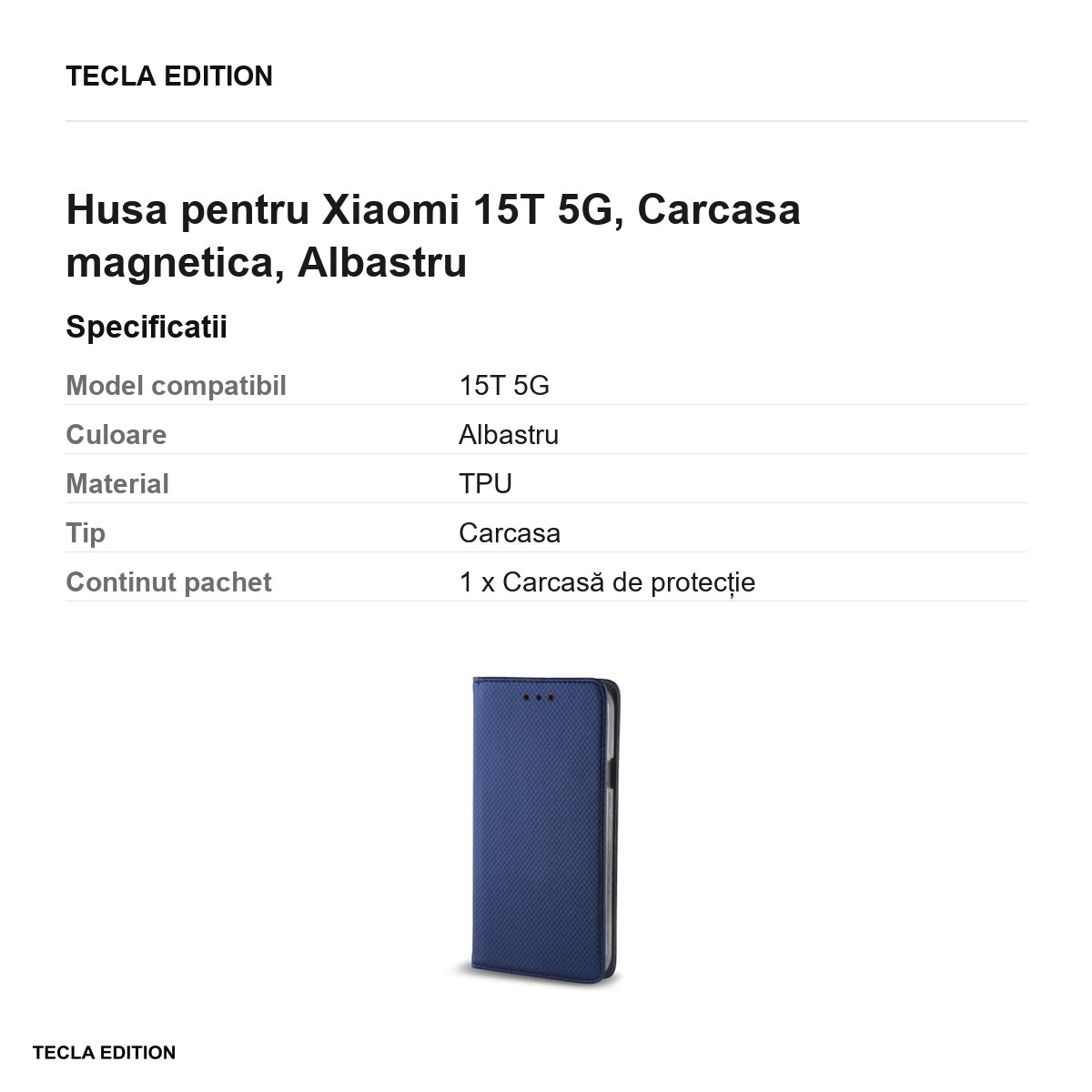Husa Smart Magnet pentru Xiaomi 15T 5G, tip carte cu inchidere magnetica, Albastru [3]