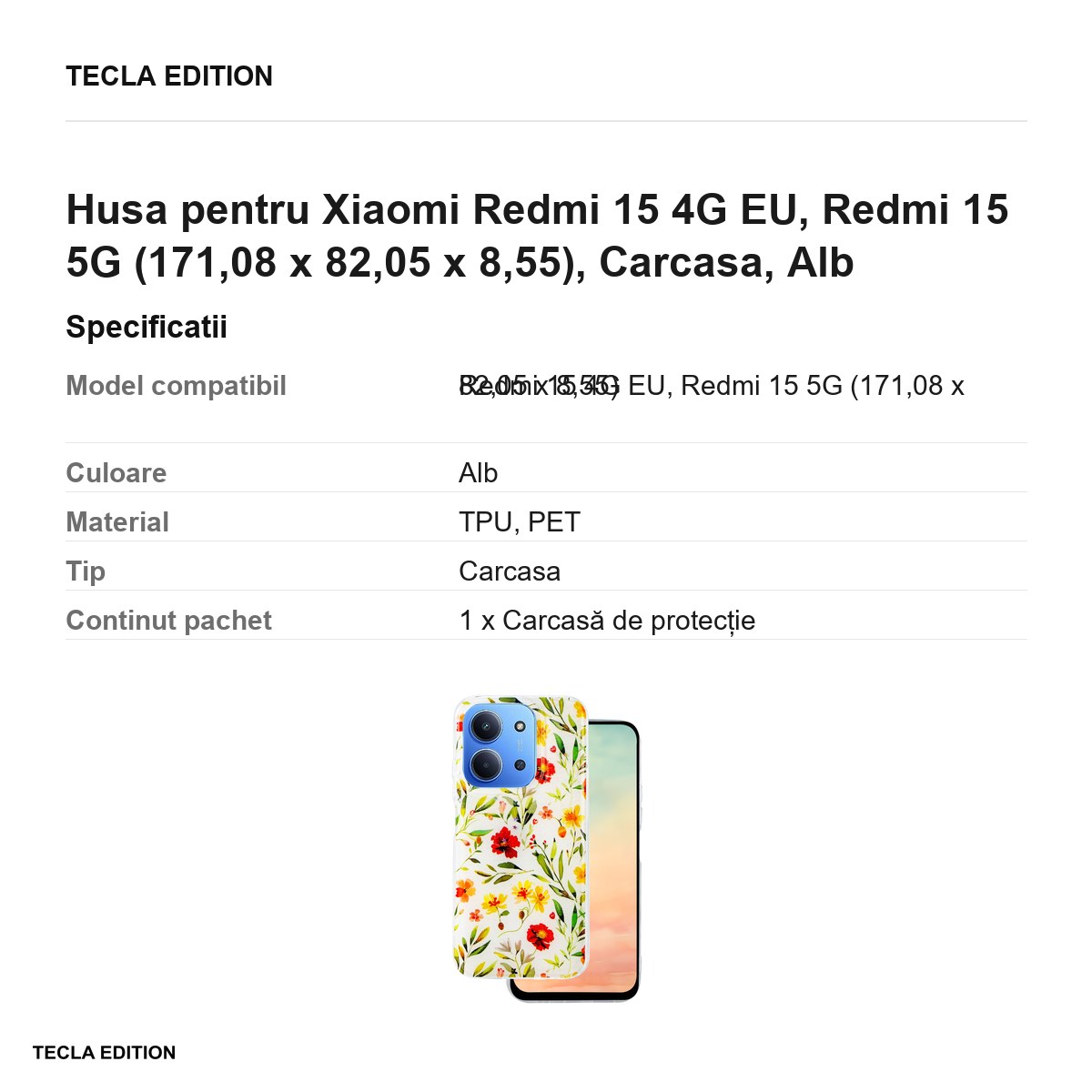 Husa Glow Glam pentru Xiaomi Redmi 15 4G EU, Redmi 15 5G, Carcasa, Alb [3]