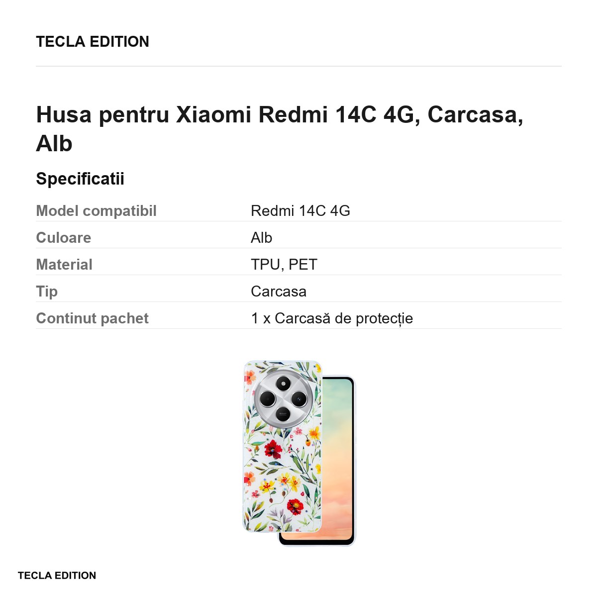 Husa Glow Glam pentru Xiaomi Redmi 14C 4G, Carcasa, Alb [3]