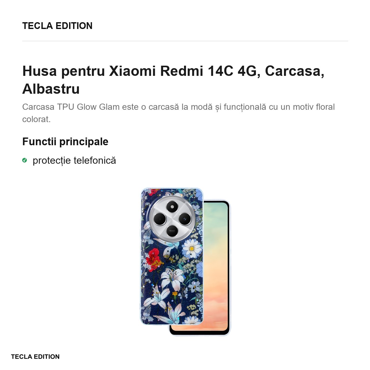 Husa Glow Glam pentru Xiaomi Redmi 14C 4G, Carcasa, Albastru [2]