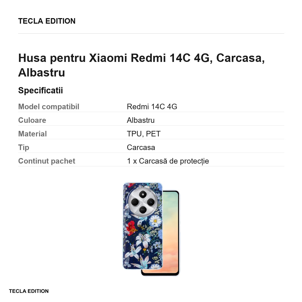 Husa Glow Glam pentru Xiaomi Redmi 14C 4G, Carcasa, Albastru [3]