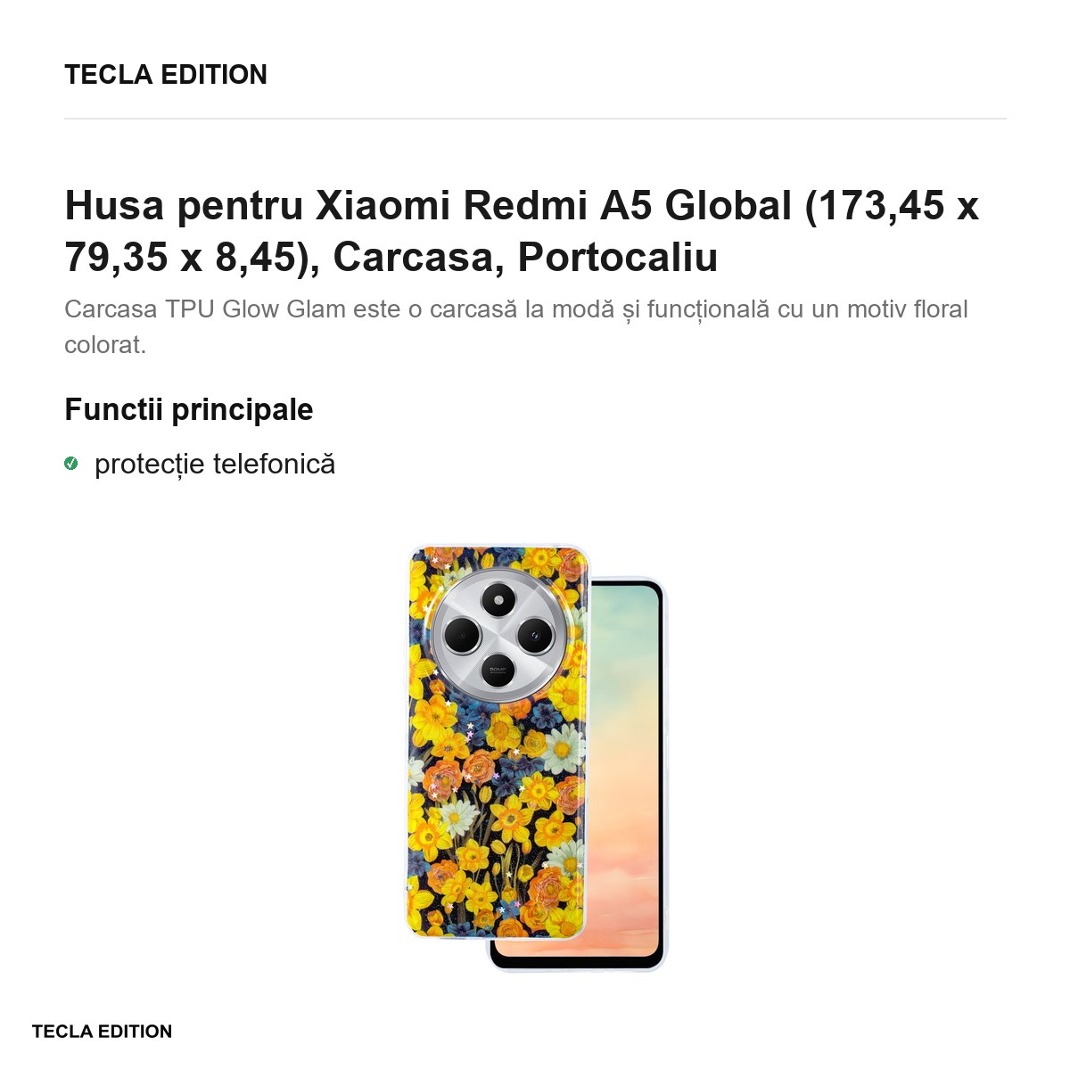Husa Glow Glam pentru Xiaomi Redmi A5 Global, Carcasa, Portocaliu [2]